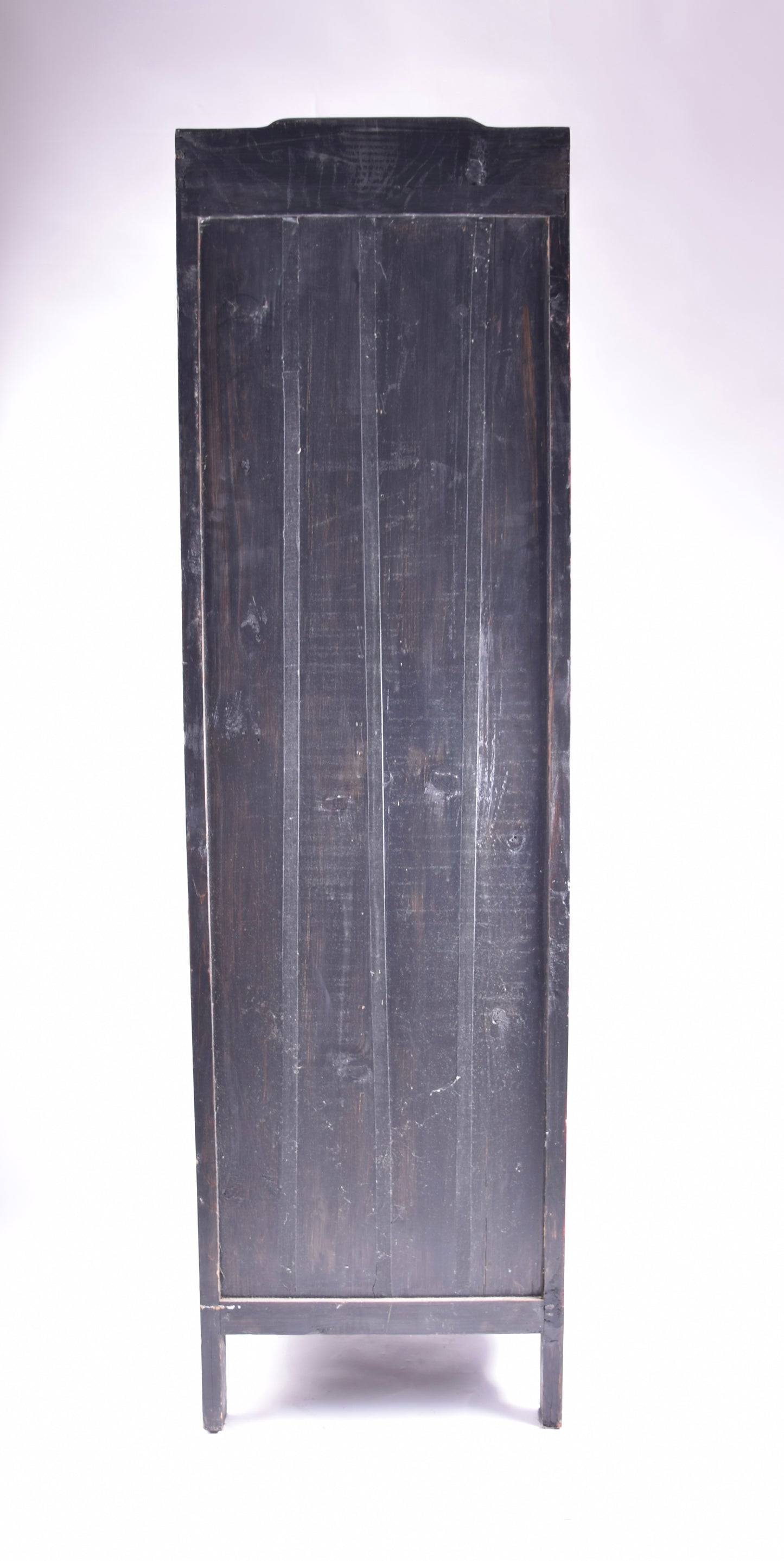 Sztuka Chin komoda czarna z karminowym akcentem smukła XXw 160x45x38cm