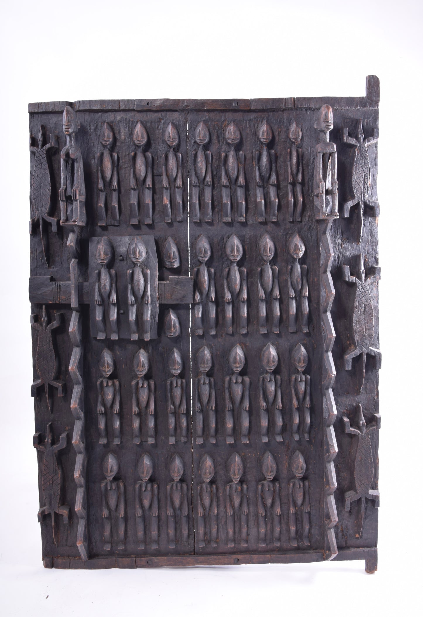 Drzwi rzeźbione Dogon Mali duże piękne w trówymiarze XX w 80x56x8cm