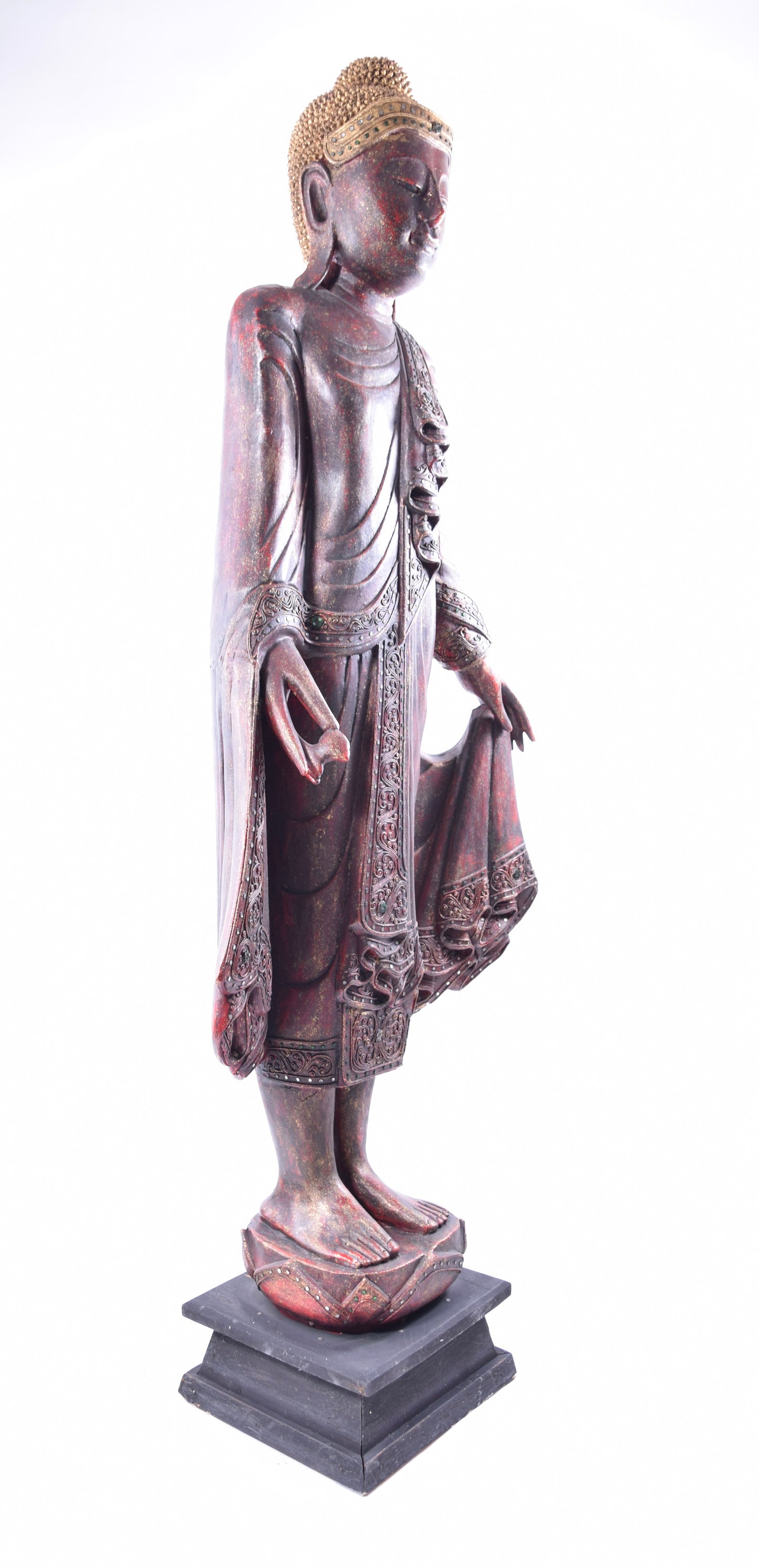 Budda duży bordowo złoty pięknie zdobiony imponujący XX wiek 168x70x30 cm