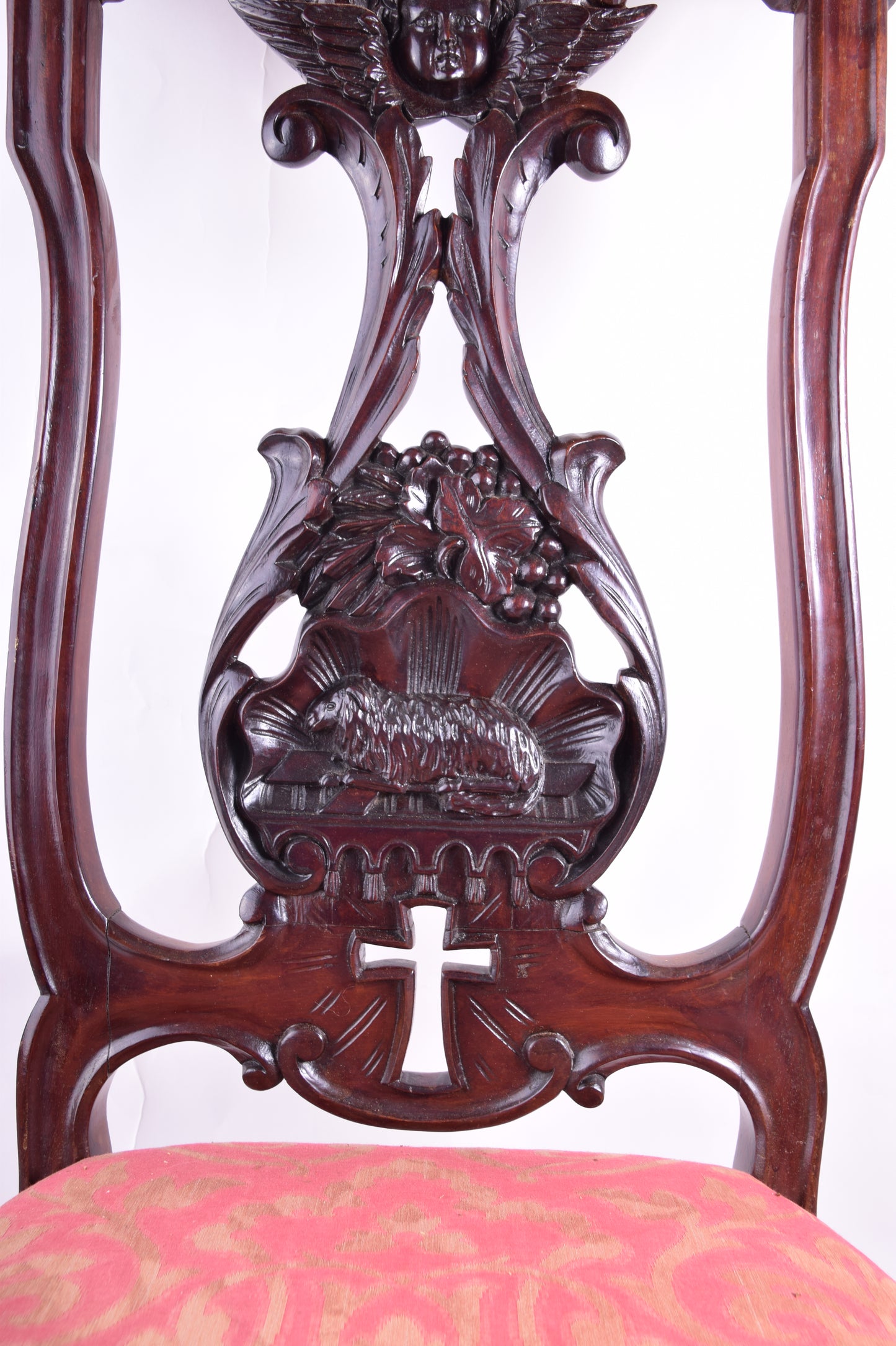 Klęcznik modlitewnik z aniołem mahoń ozdobny XX w. 95x53x48 cm