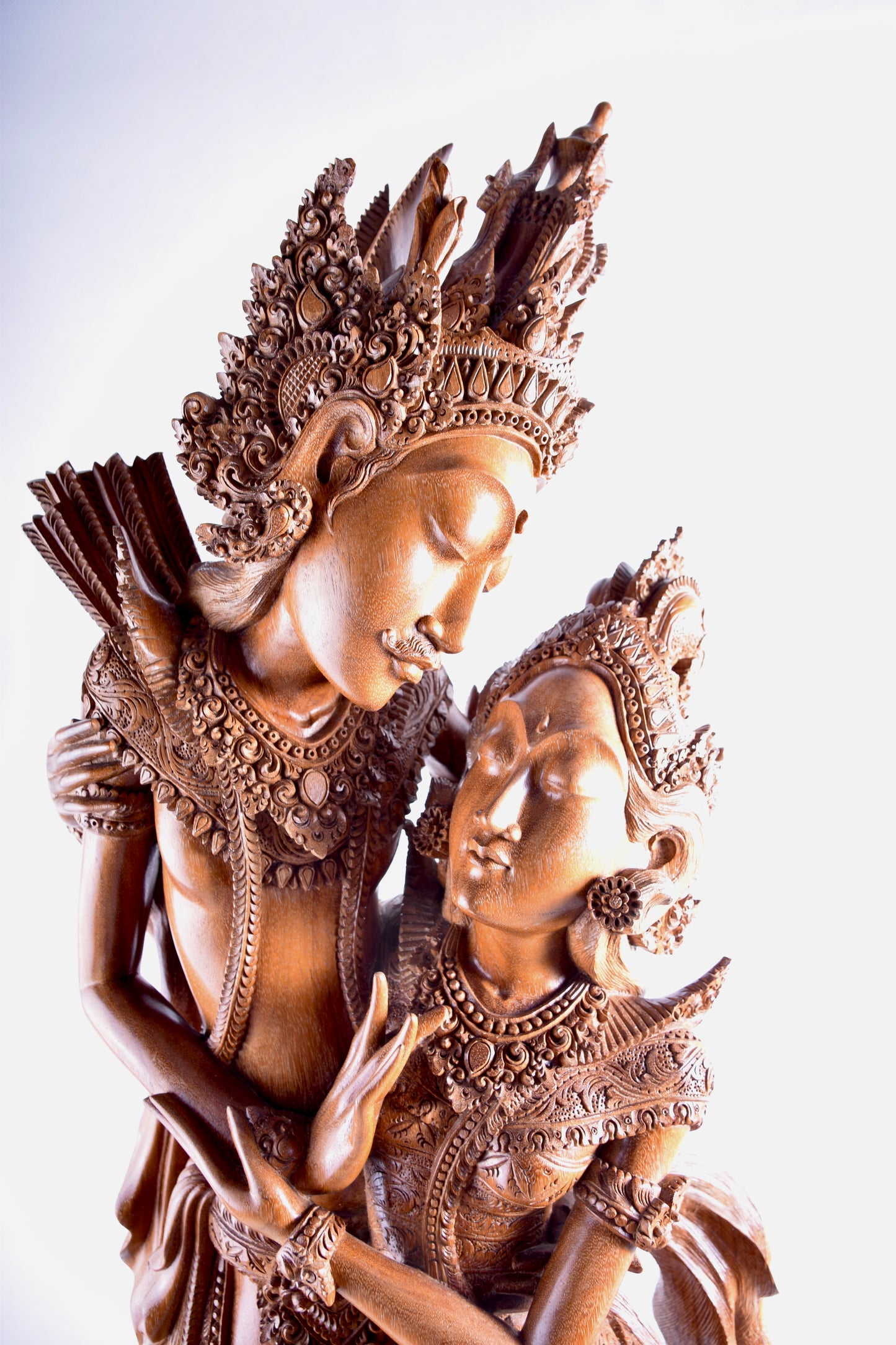 Rama i Sita rzeźba z Bali duża wysoka figura drewno 130 cm x 42 cm XX wiek