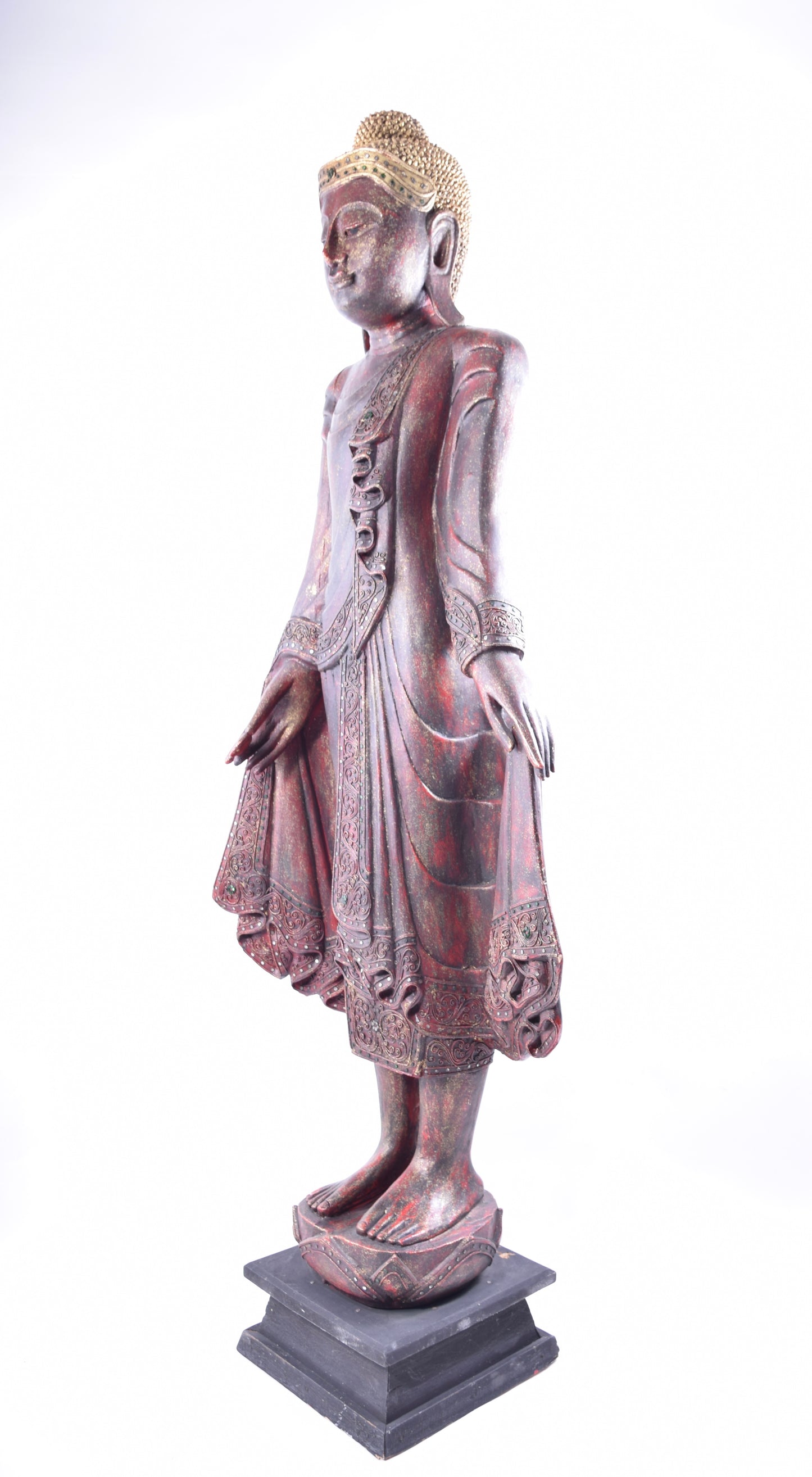Budda duży bordowo złoty pięknie zdobiony imponujący XX wiek 168x70x30 cm