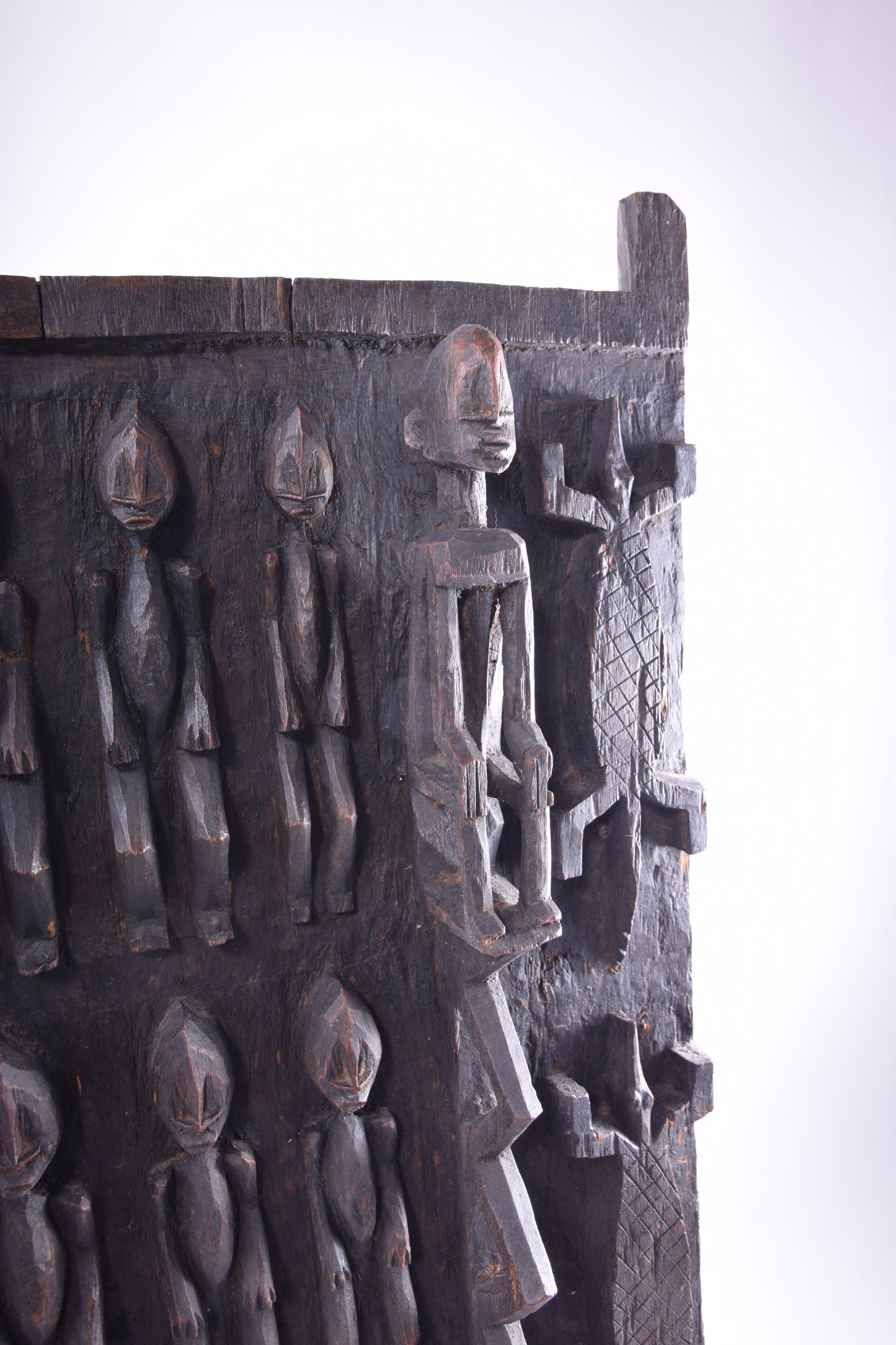 Drzwi rzeźbione Dogon Mali duże piękne w trówymiarze XX w 80x56x8cm
