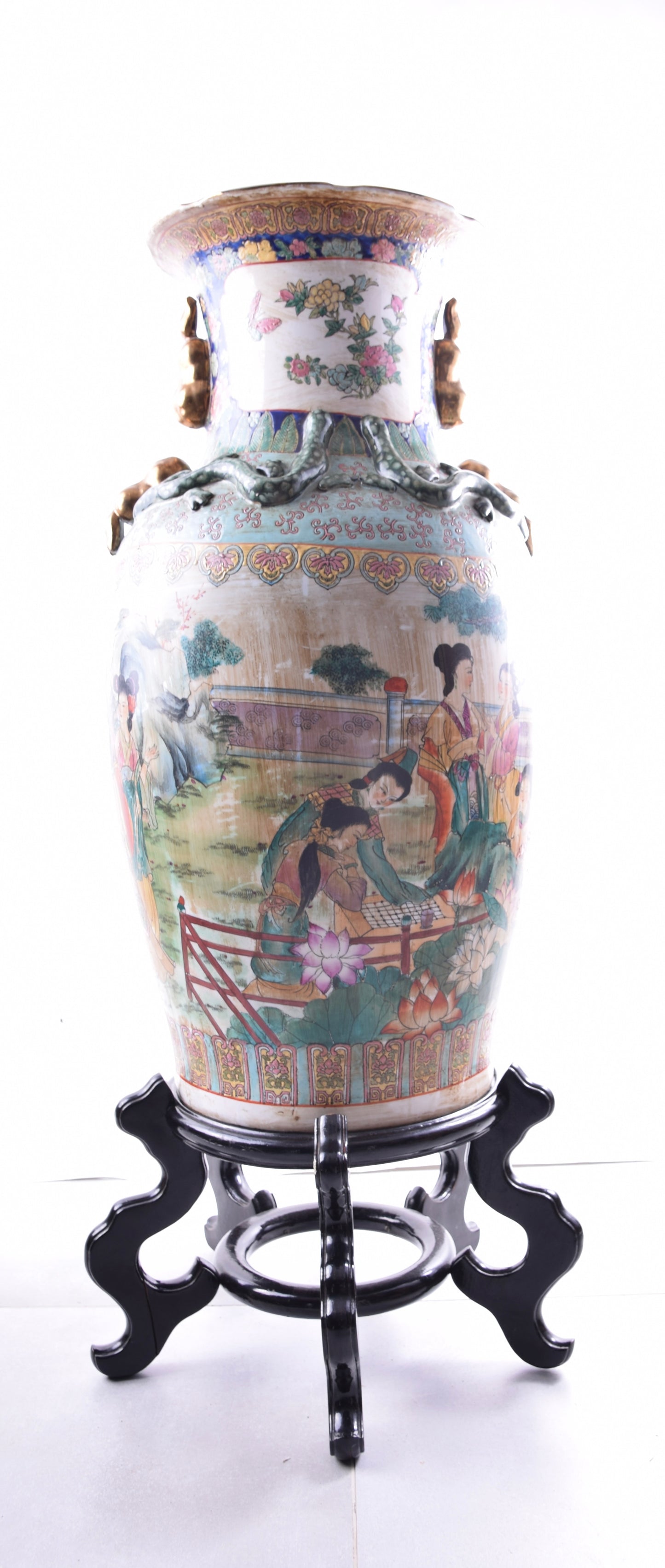 Sztuka Chin duży wazon z gejszami na podstawie XXw 103x48 (78x40) cm