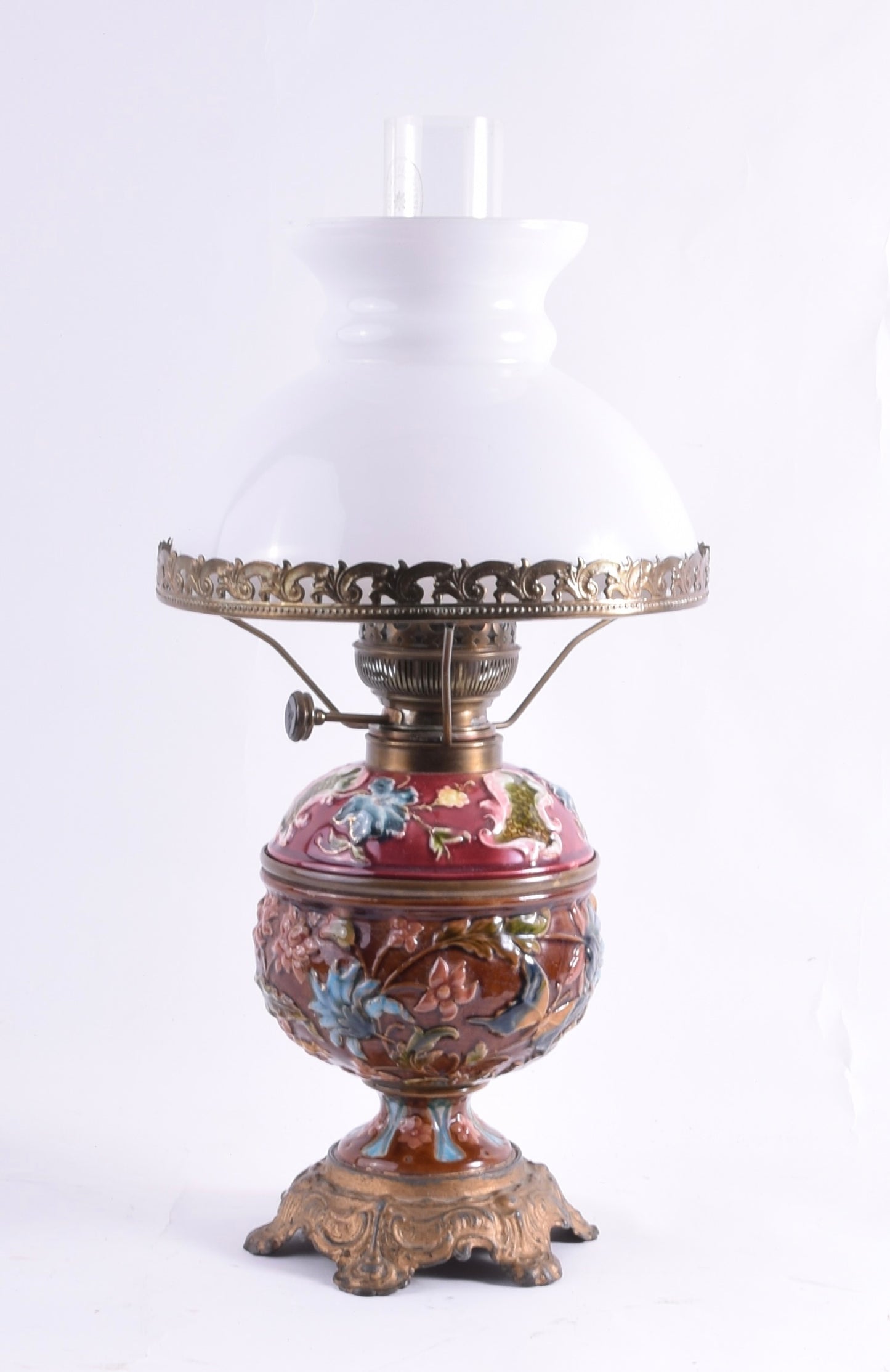 Antyczna lampa naftowa z majoliki – Kaestner & Tobbelmann 50 cm 1900 rok