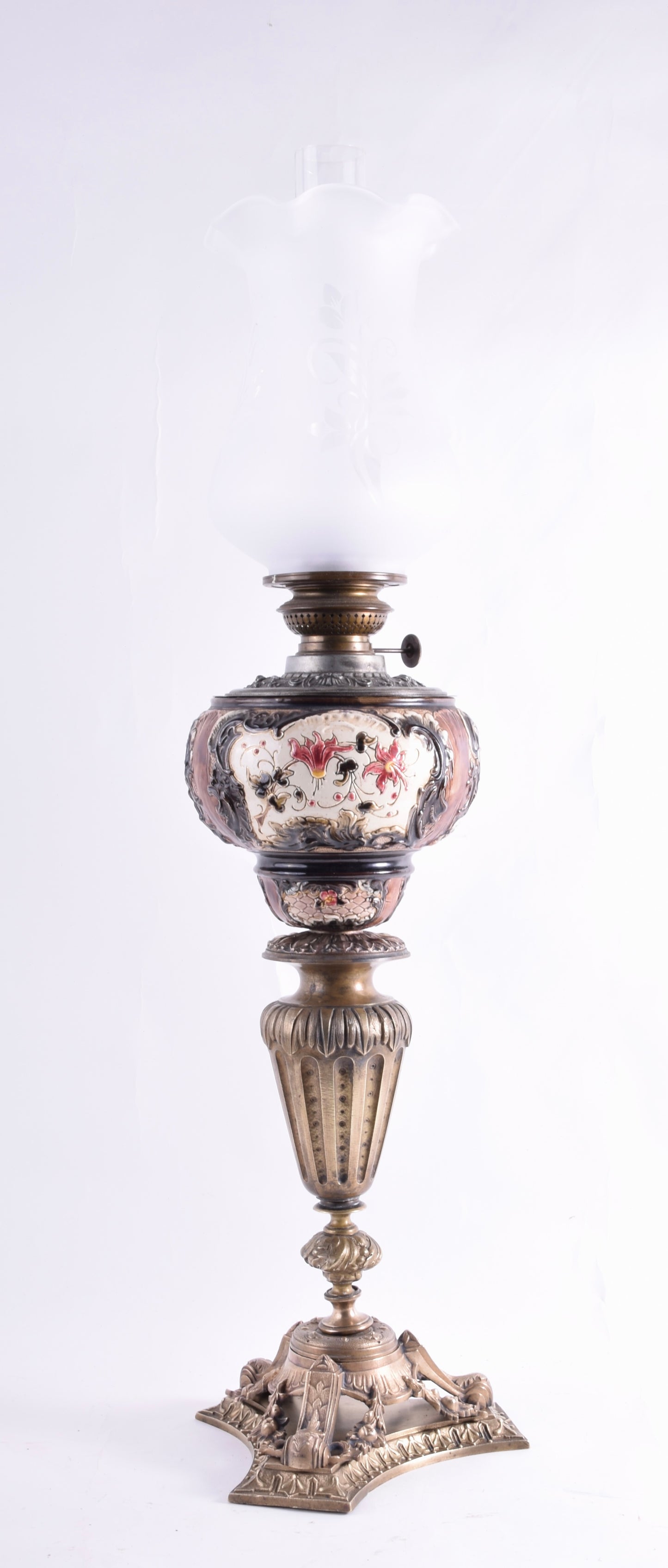 Antyczna lampa naftowa z majoliki – Alexandra 80 cm 1900 rok