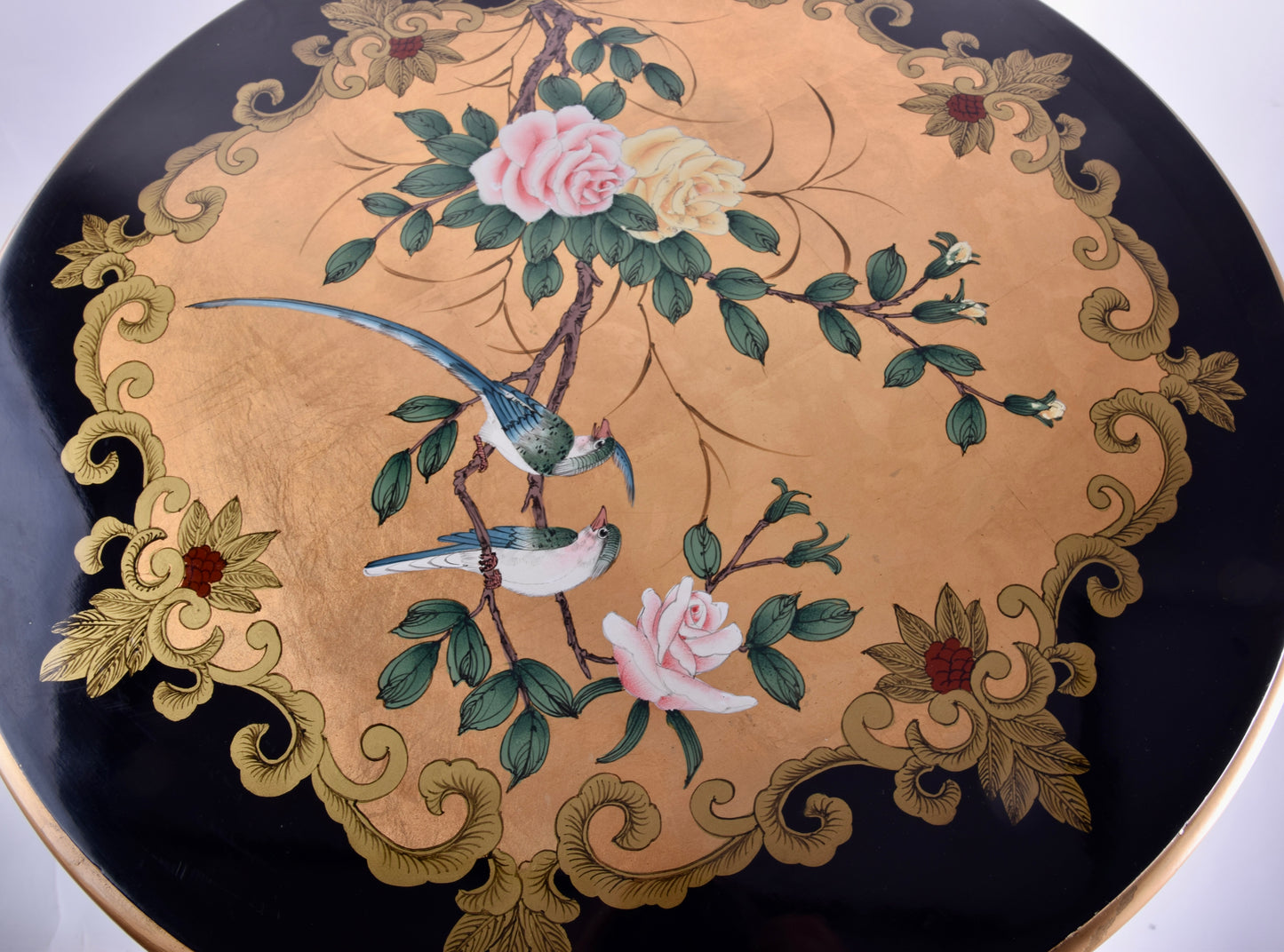 Sztuk Chin kobiecy stolik kawowy z kwiatami i rajskimi ptakami 60x77cm