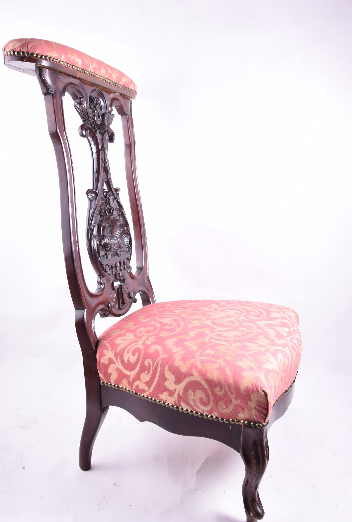 Klęcznik modlitewnik z aniołem mahoń ozdobny XX w. 95x53x48 cm