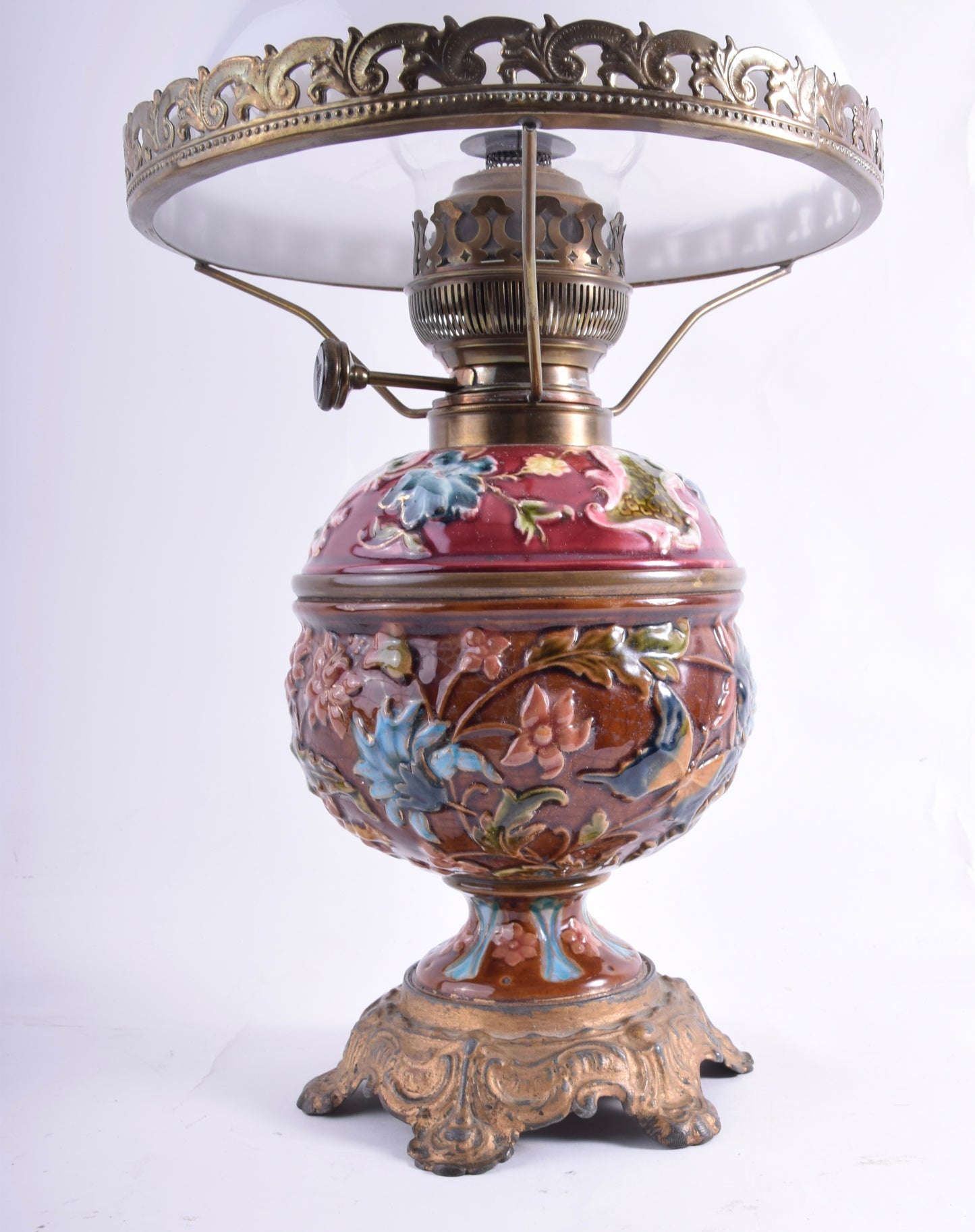 Antyczna lampa naftowa z majoliki – Kaestner & Tobbelmann 50 cm 1900 rok