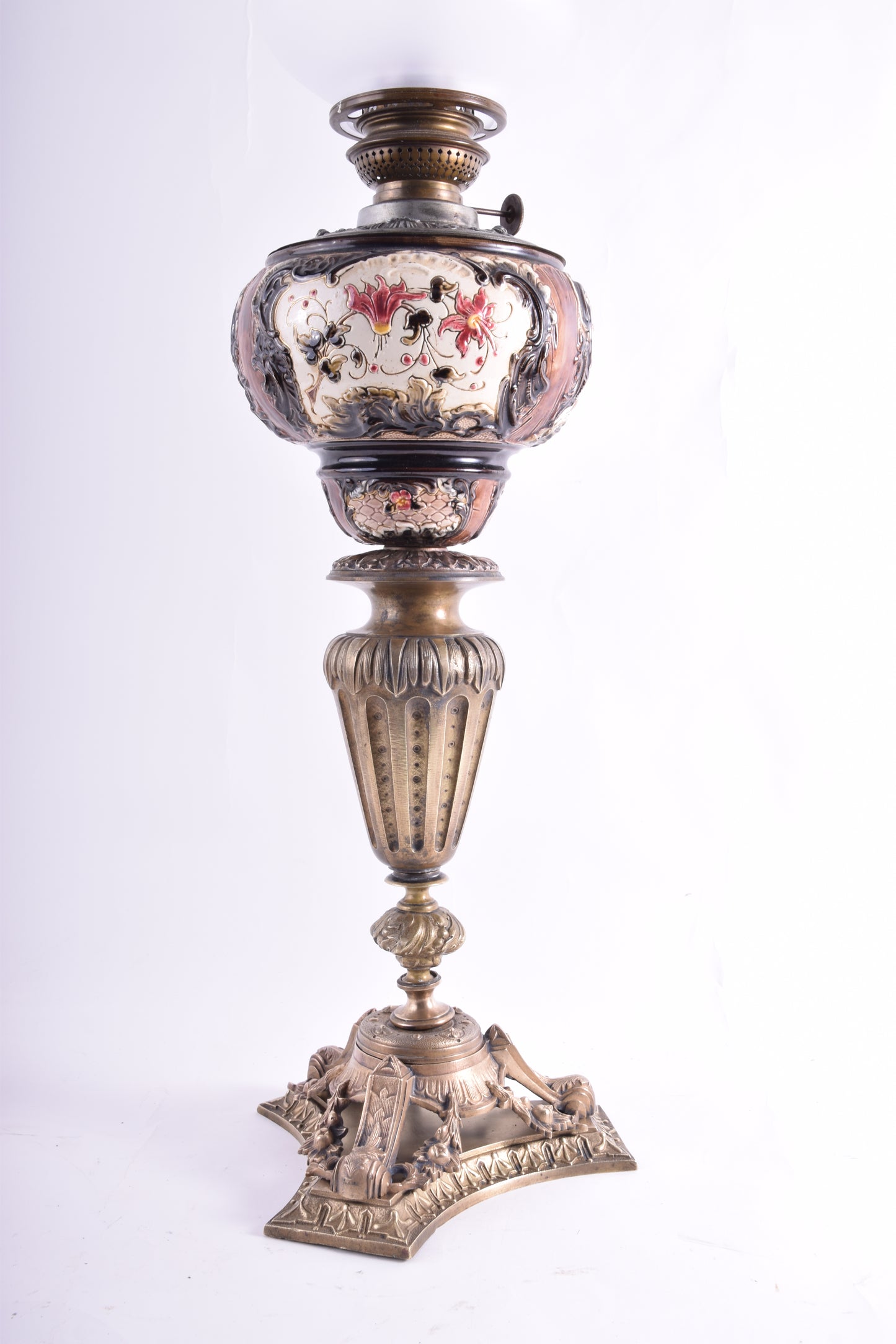Antyczna lampa naftowa z majoliki – Alexandra 80 cm 1900 rok