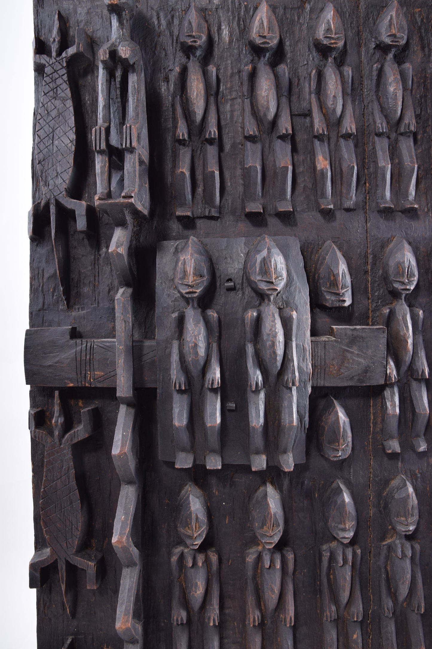 Drzwi rzeźbione Dogon Mali duże piękne w trówymiarze XX w 80x56x8cm