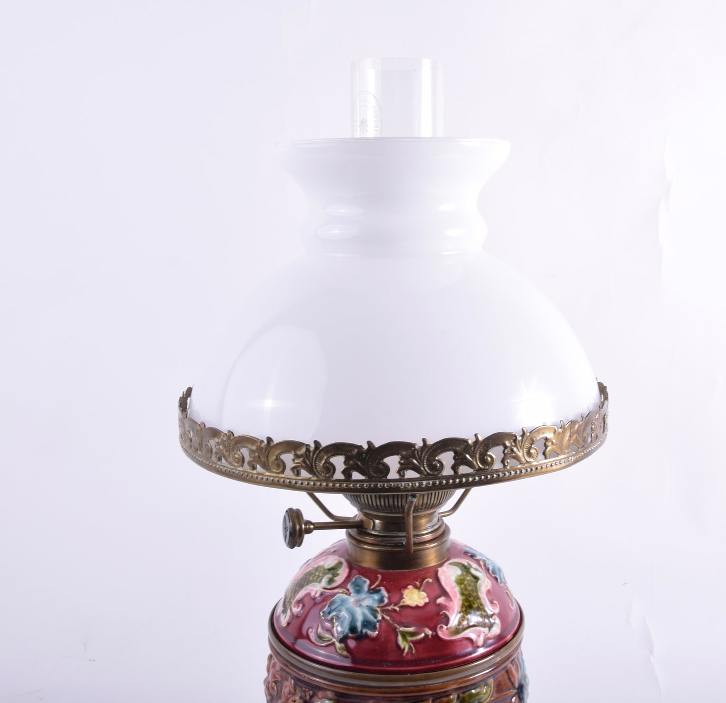 Antyczna lampa naftowa z majoliki – Kaestner & Tobbelmann 50 cm 1900 rok