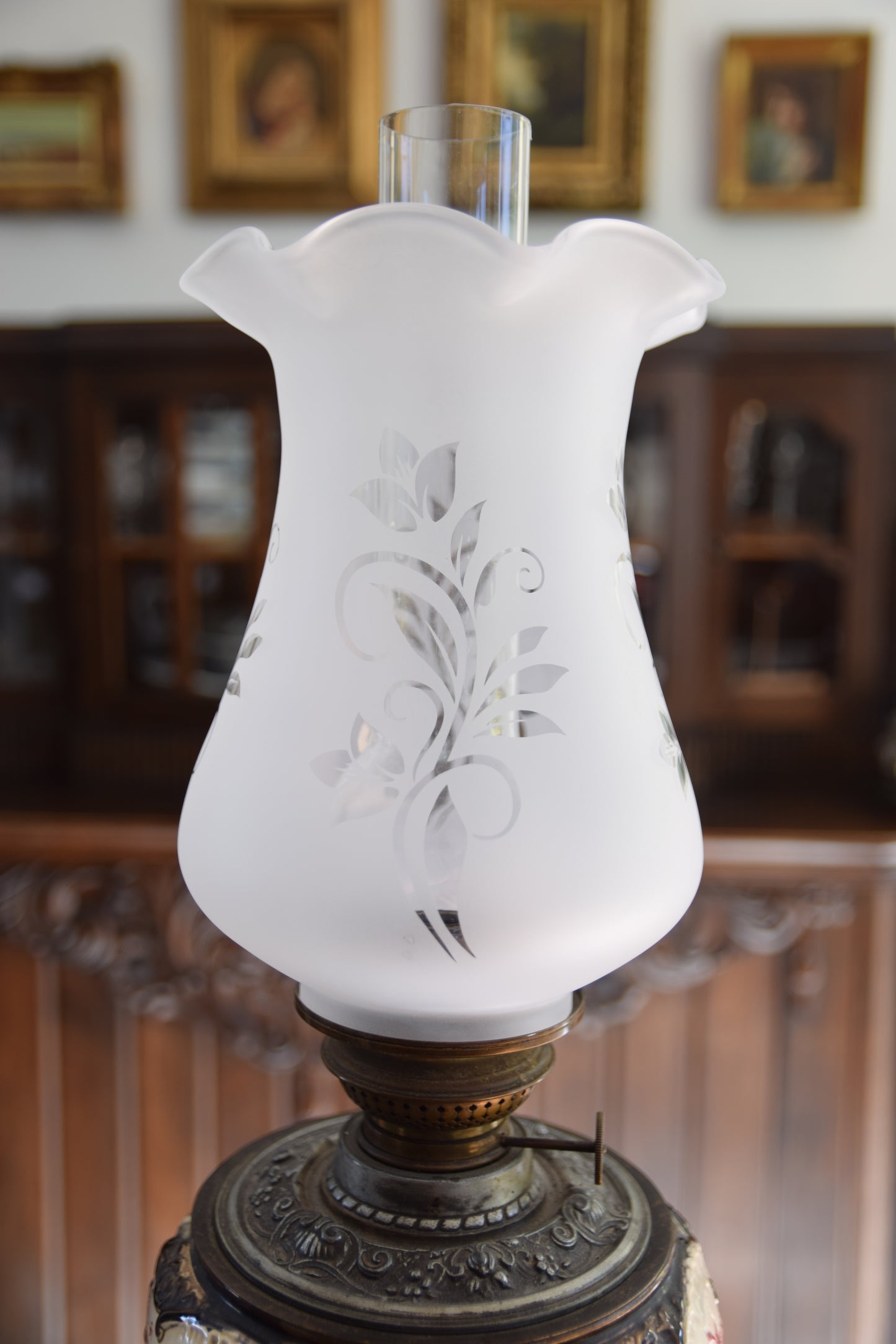 Antyczna lampa naftowa z majoliki – Alexandra 80 cm 1900 rok