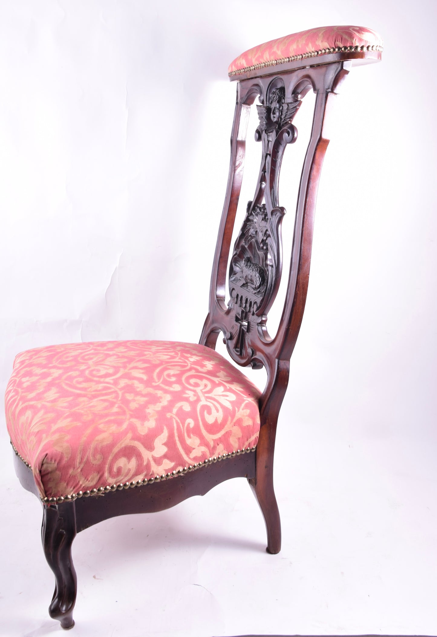 Klęcznik modlitewnik z aniołem mahoń ozdobny XX w. 95x53x48 cm