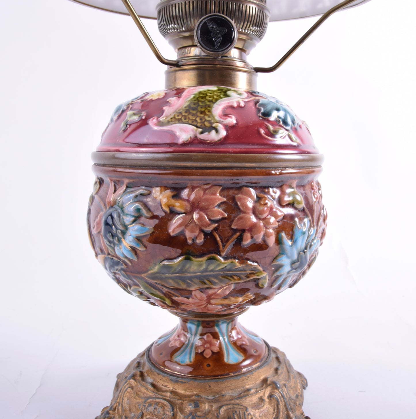 Antyczna lampa naftowa z majoliki – Kaestner & Tobbelmann 50 cm 1900 rok