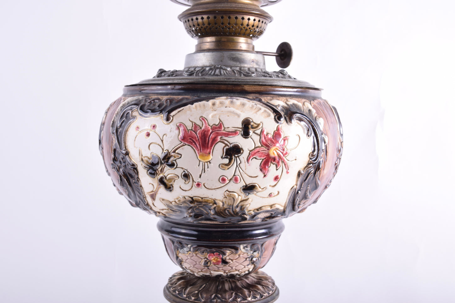 Antyczna lampa naftowa z majoliki – Alexandra 80 cm 1900 rok