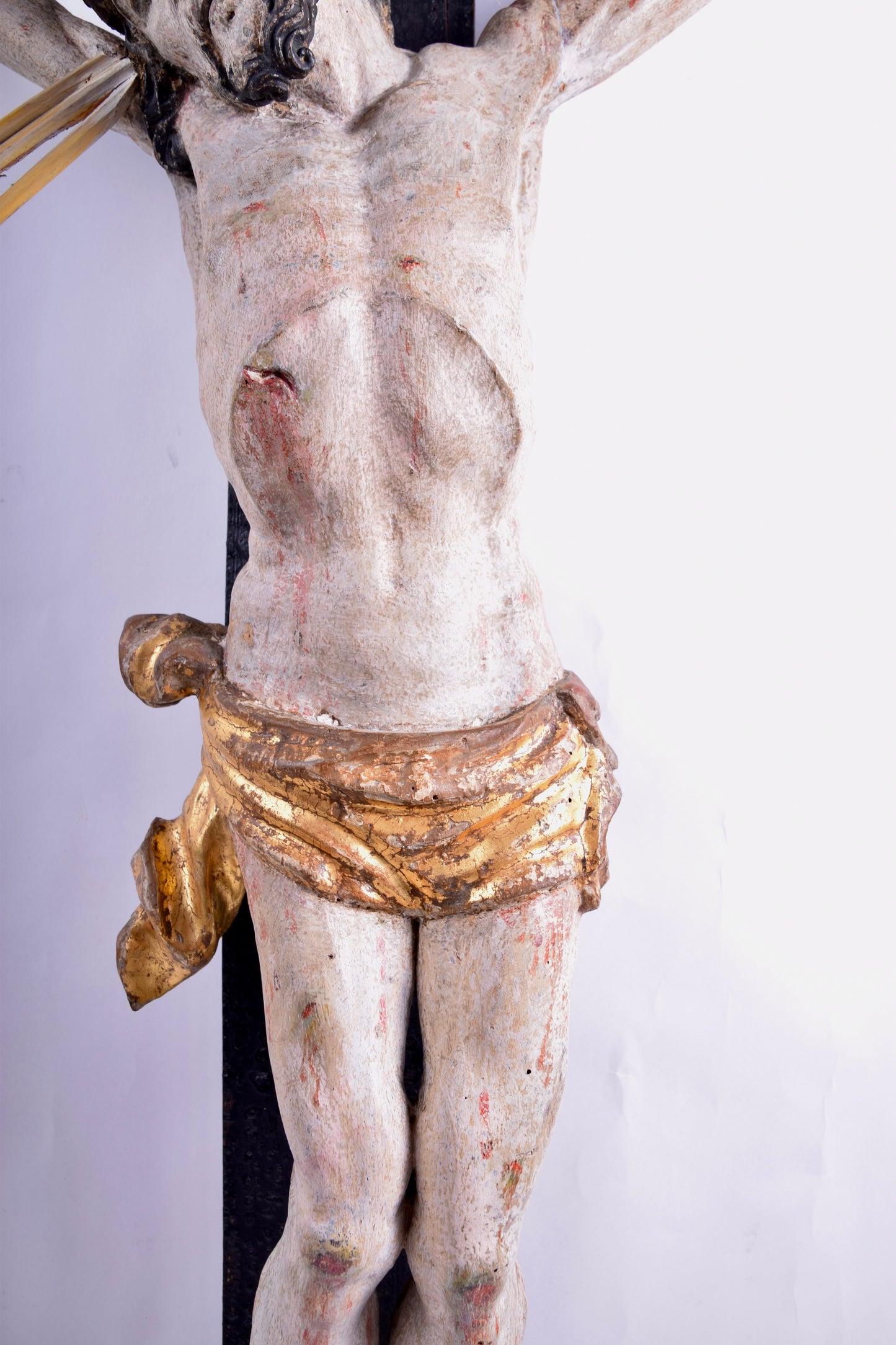 Duży krzyż Chrystus na krzyżu rewelacyjna rzeźba XIX wiek 124 cm