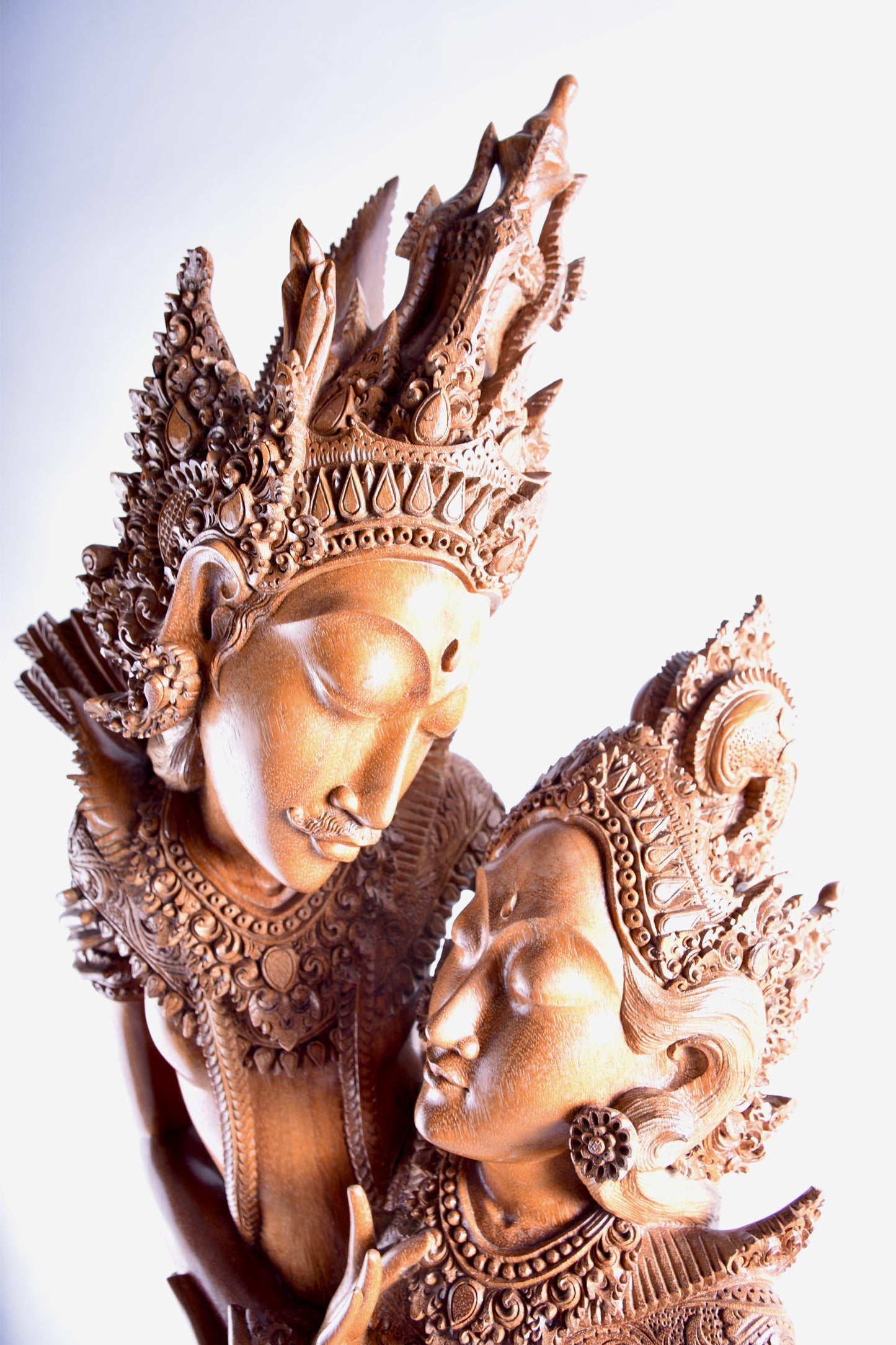 Rama i Sita rzeźba z Bali duża wysoka figura drewno 130 cm x 42 cm XX wiek