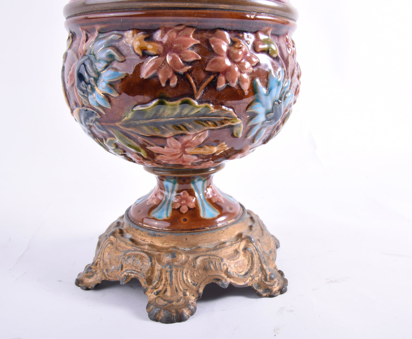 Antyczna lampa naftowa z majoliki – Kaestner & Tobbelmann 50 cm 1900 rok