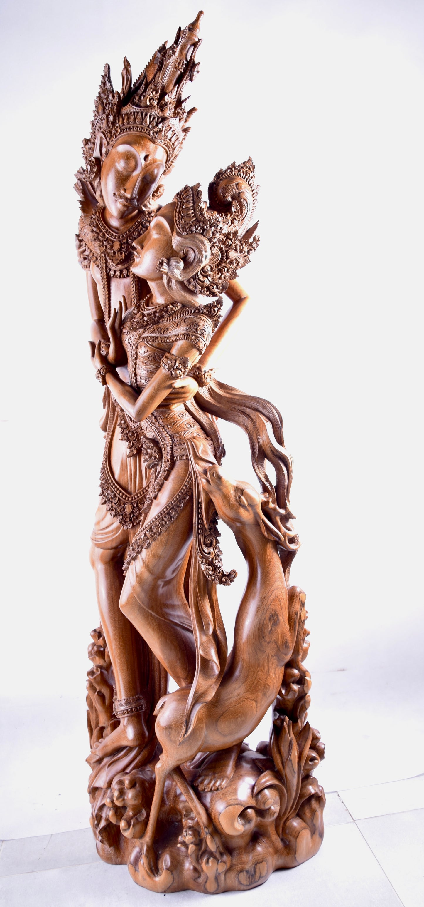 Rama i Sita rzeźba z Bali duża wysoka figura drewno 130 cm x 42 cm XX wiek