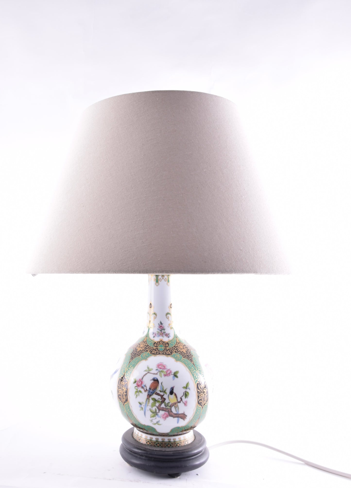 Lampa stołowa z ptakami połowa XX wieku 52x40 cm