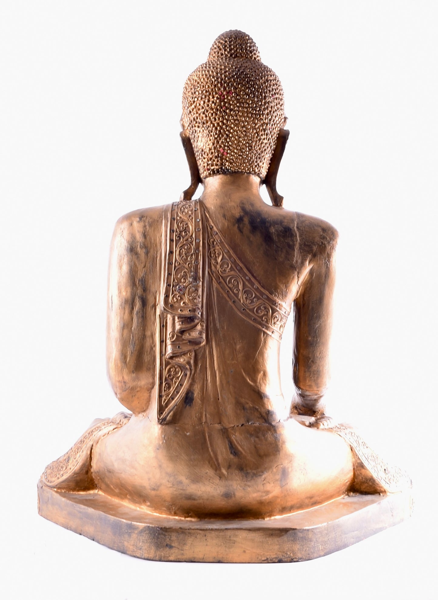 Budda siedzący złoty pięknie zdobiony drewno imponujący XX w 76x63x43 cm