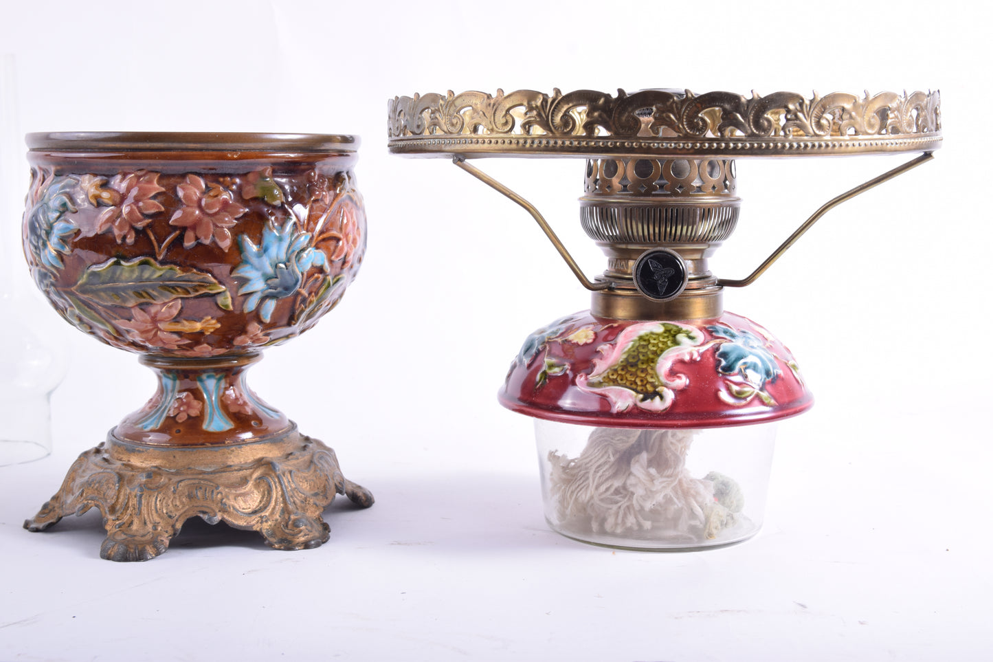 Antyczna lampa naftowa z majoliki – Kaestner & Tobbelmann 50 cm 1900 rok