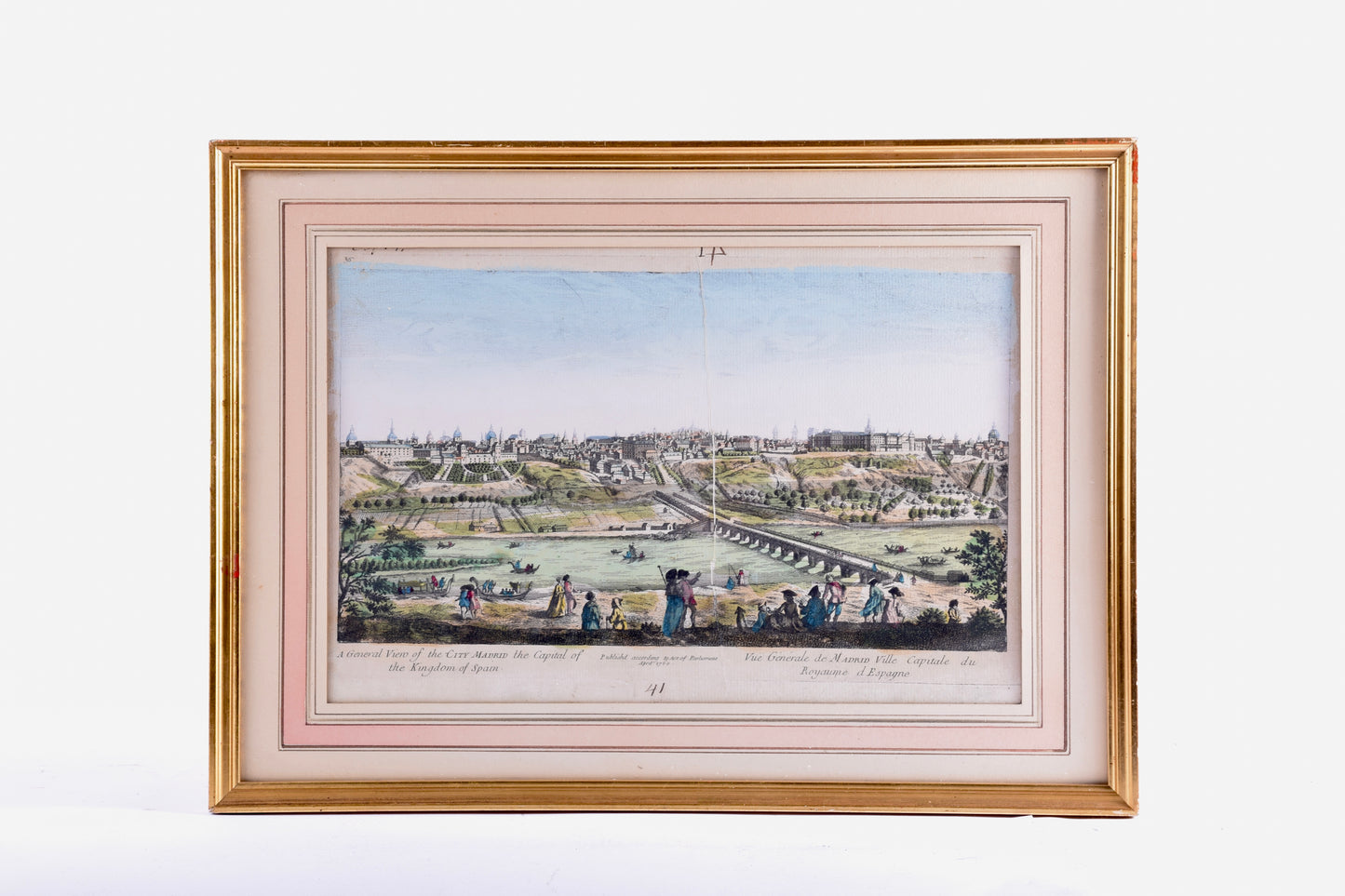 1760r – Widok Madrytu Oryginalny Miedzioryt ręcznie kolorowany, oprawiony!