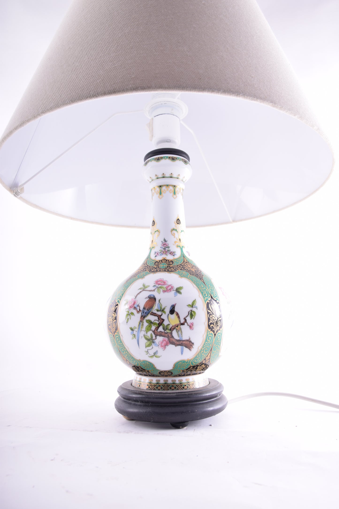 Lampa stołowa z ptakami połowa XX wieku 52x40 cm