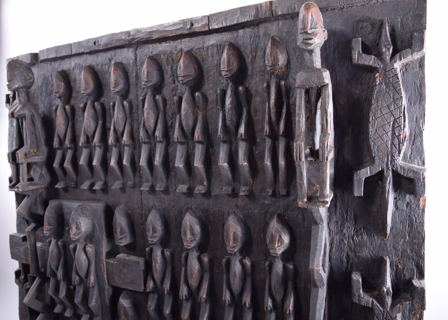 Drzwi rzeźbione Dogon Mali duże piękne w trówymiarze XX w 80x56x8cm