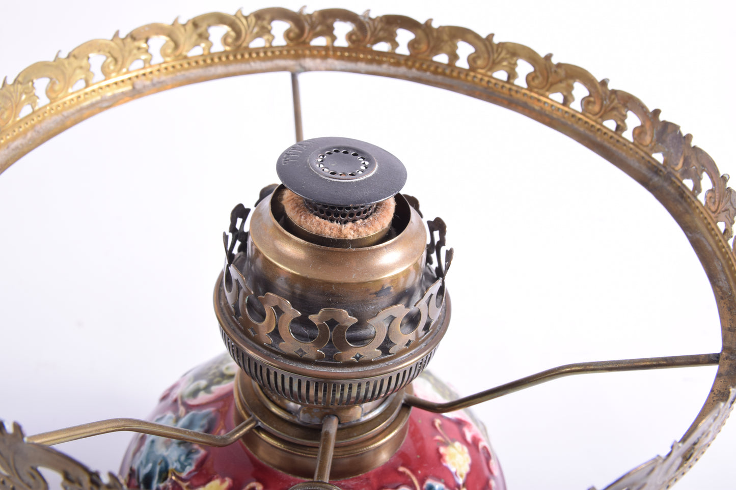 Antyczna lampa naftowa z majoliki – Kaestner & Tobbelmann 50 cm 1900 rok