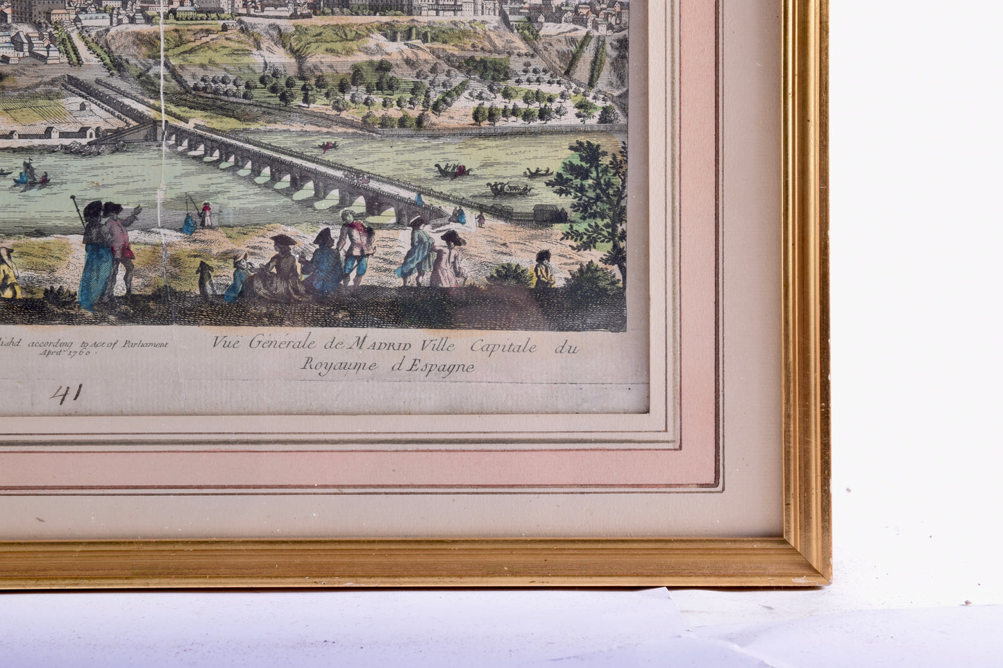 1760r – Widok Madrytu Oryginalny Miedzioryt ręcznie kolorowany, oprawiony!