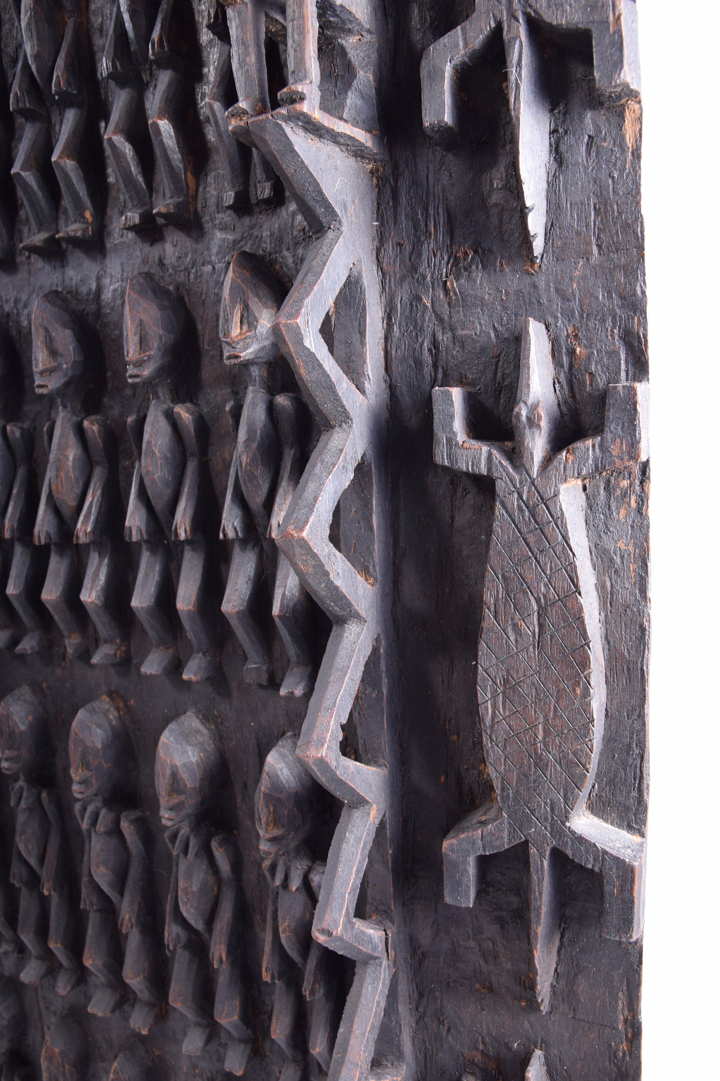 Drzwi rzeźbione Dogon Mali duże piękne w trówymiarze XX w 80x56x8cm