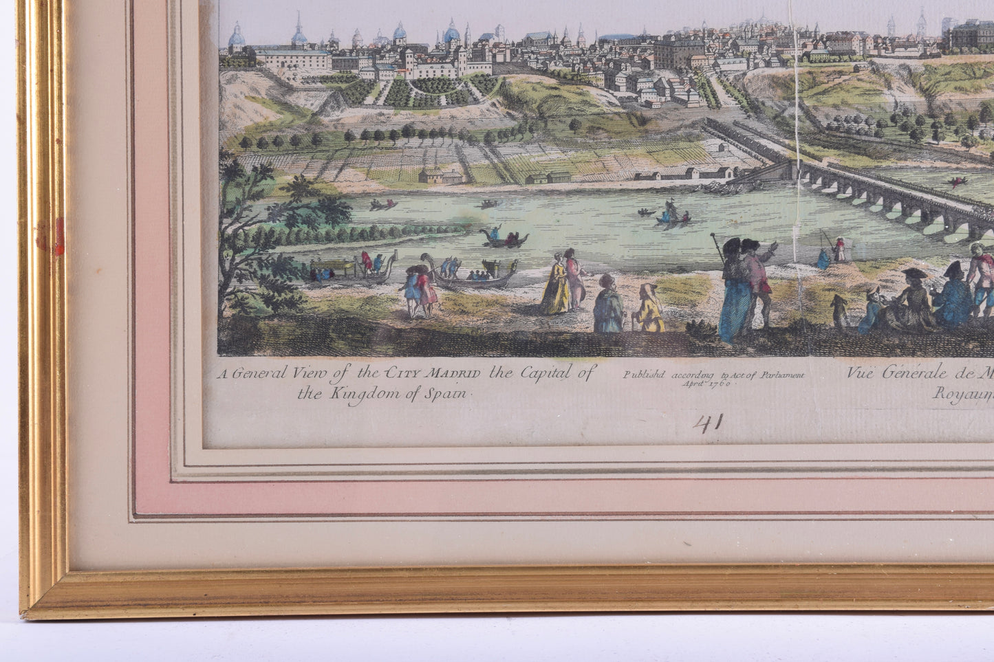 1760r – Widok Madrytu Oryginalny Miedzioryt ręcznie kolorowany, oprawiony!