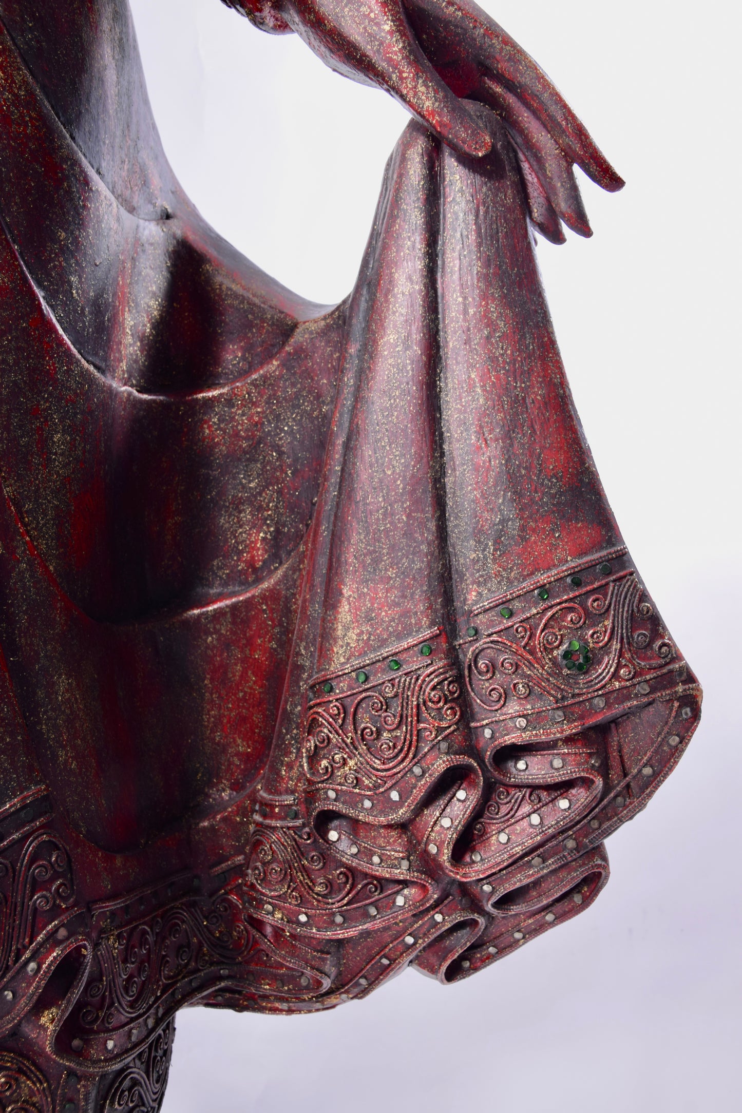 Budda duży bordowo złoty pięknie zdobiony imponujący XX wiek 168x70x30 cm