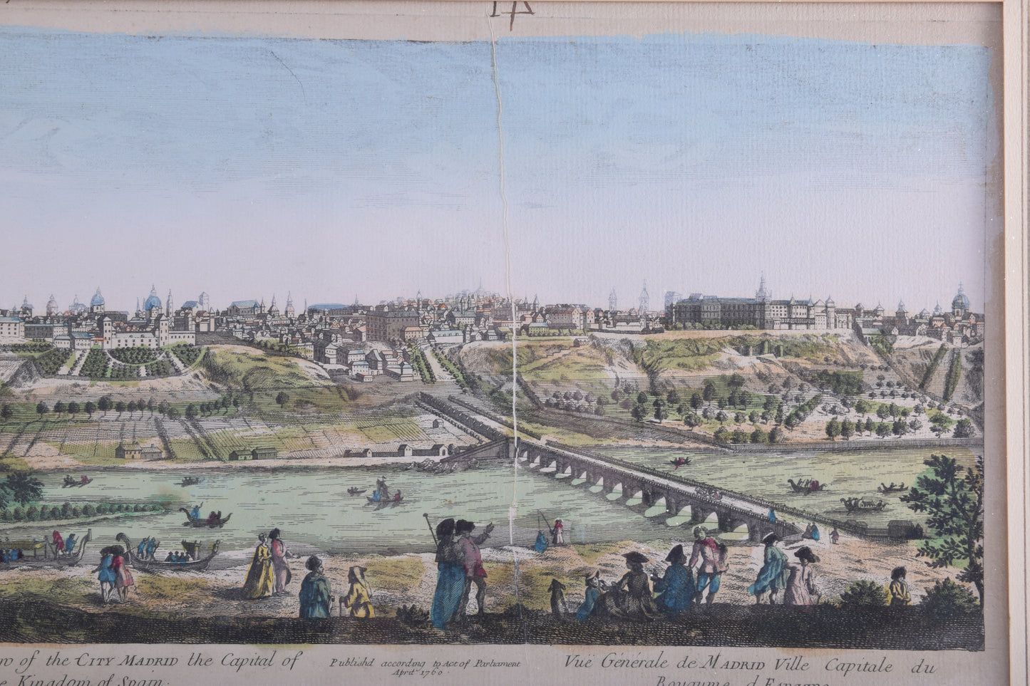 1760r – Widok Madrytu Oryginalny Miedzioryt ręcznie kolorowany, oprawiony!