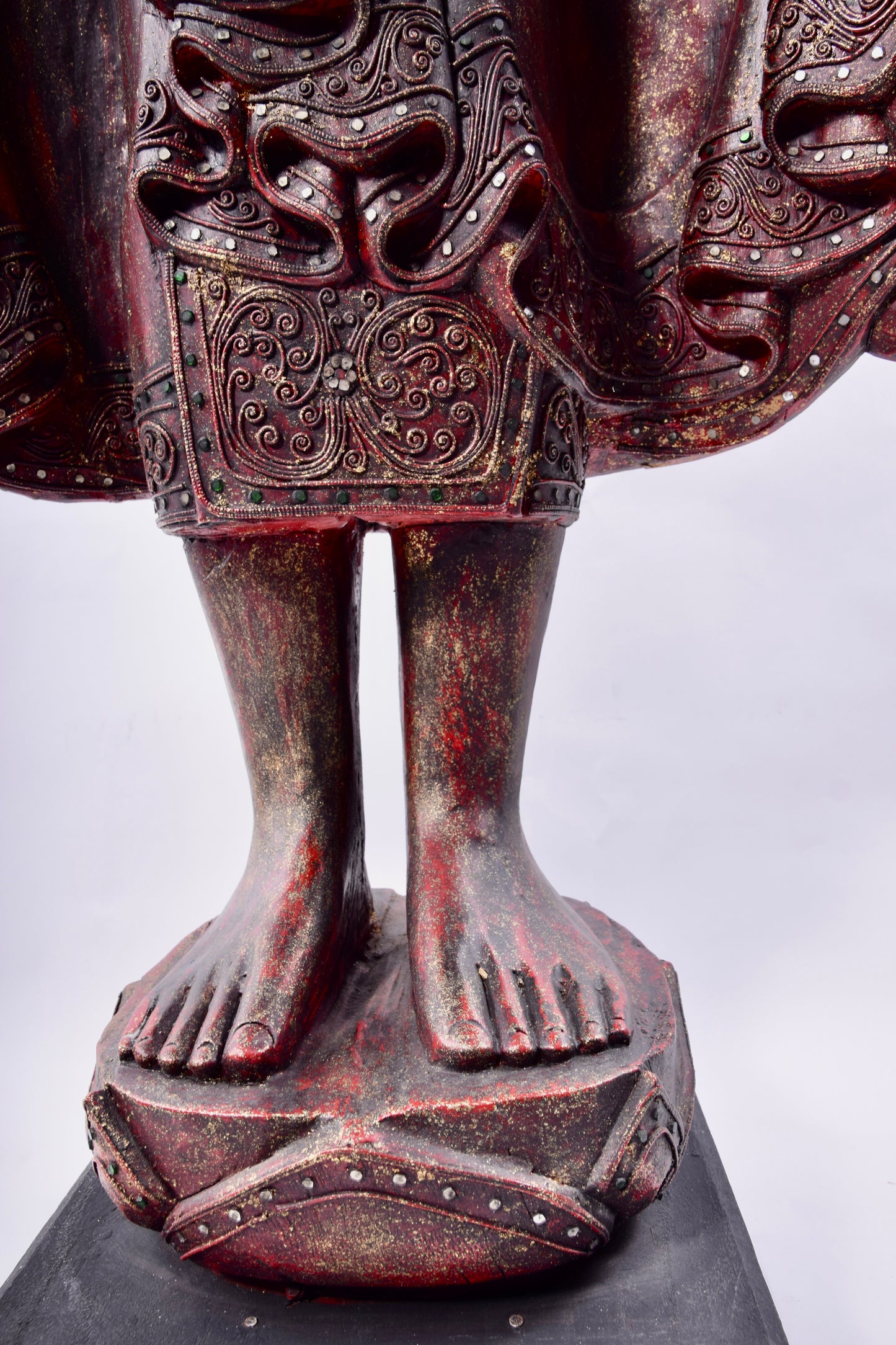 Budda duży bordowo złoty pięknie zdobiony imponujący XX wiek 168x70x30 cm