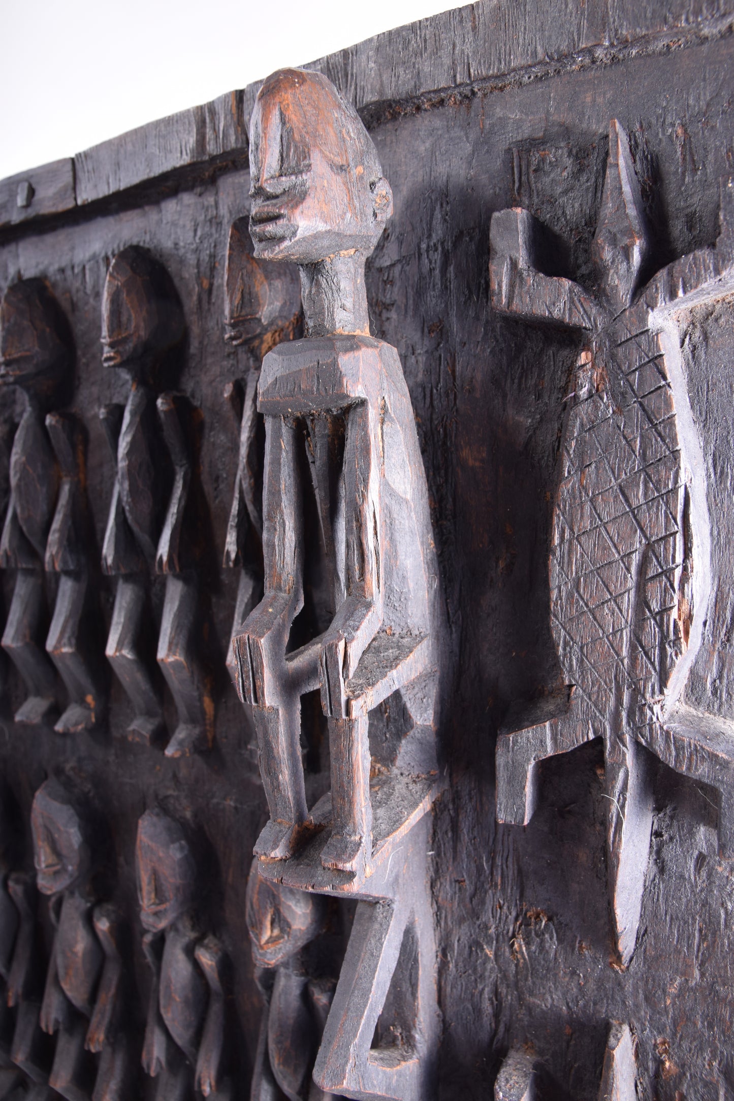 Drzwi rzeźbione Dogon Mali duże piękne w trówymiarze XX w 80x56x8cm