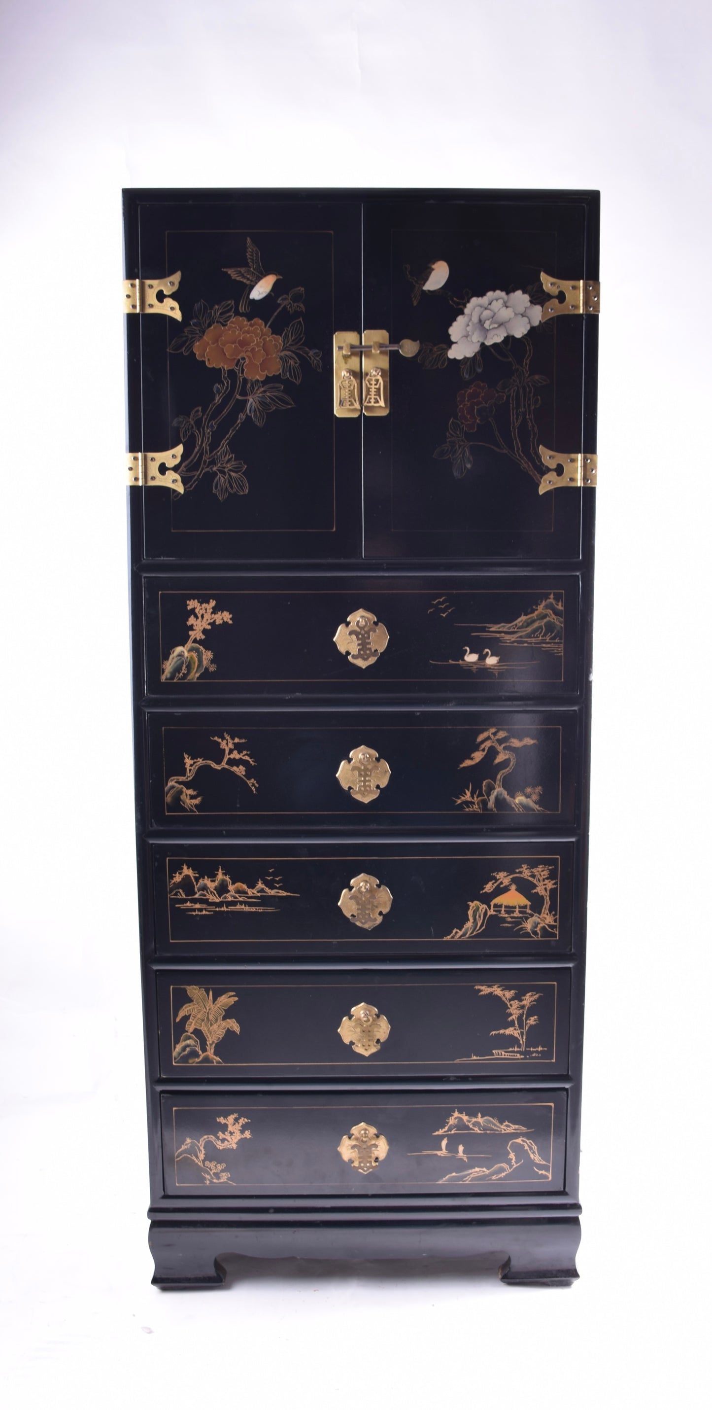 Sztuka Chin malowana komoda 11 szuflad i drzwiczki zgrabna 133x53x38 cm