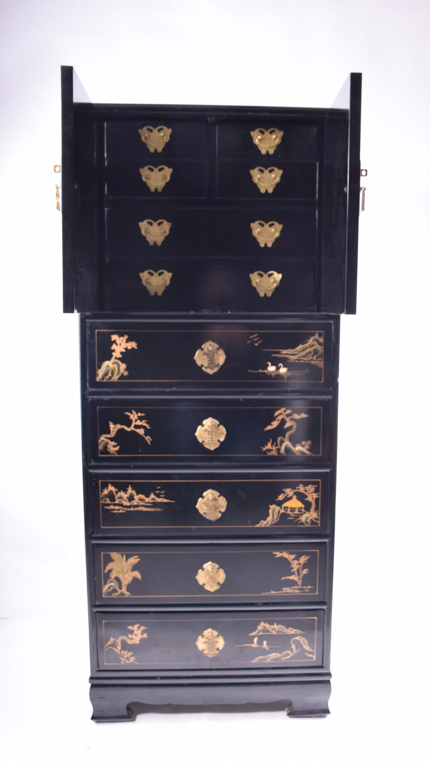 Sztuka Chin malowana komoda 11 szuflad i drzwiczki zgrabna 133x53x38 cm