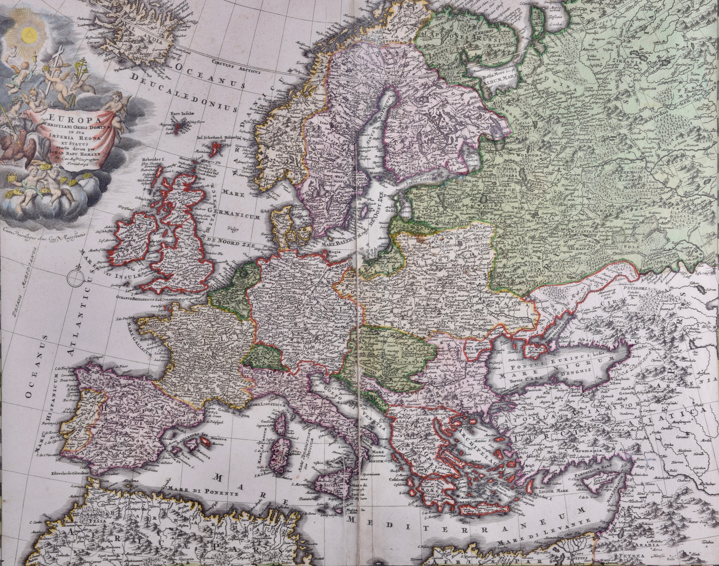 Mapa Europy z Polską od morza do morza 1720 rok oryginał 58x49 (73x66) cm