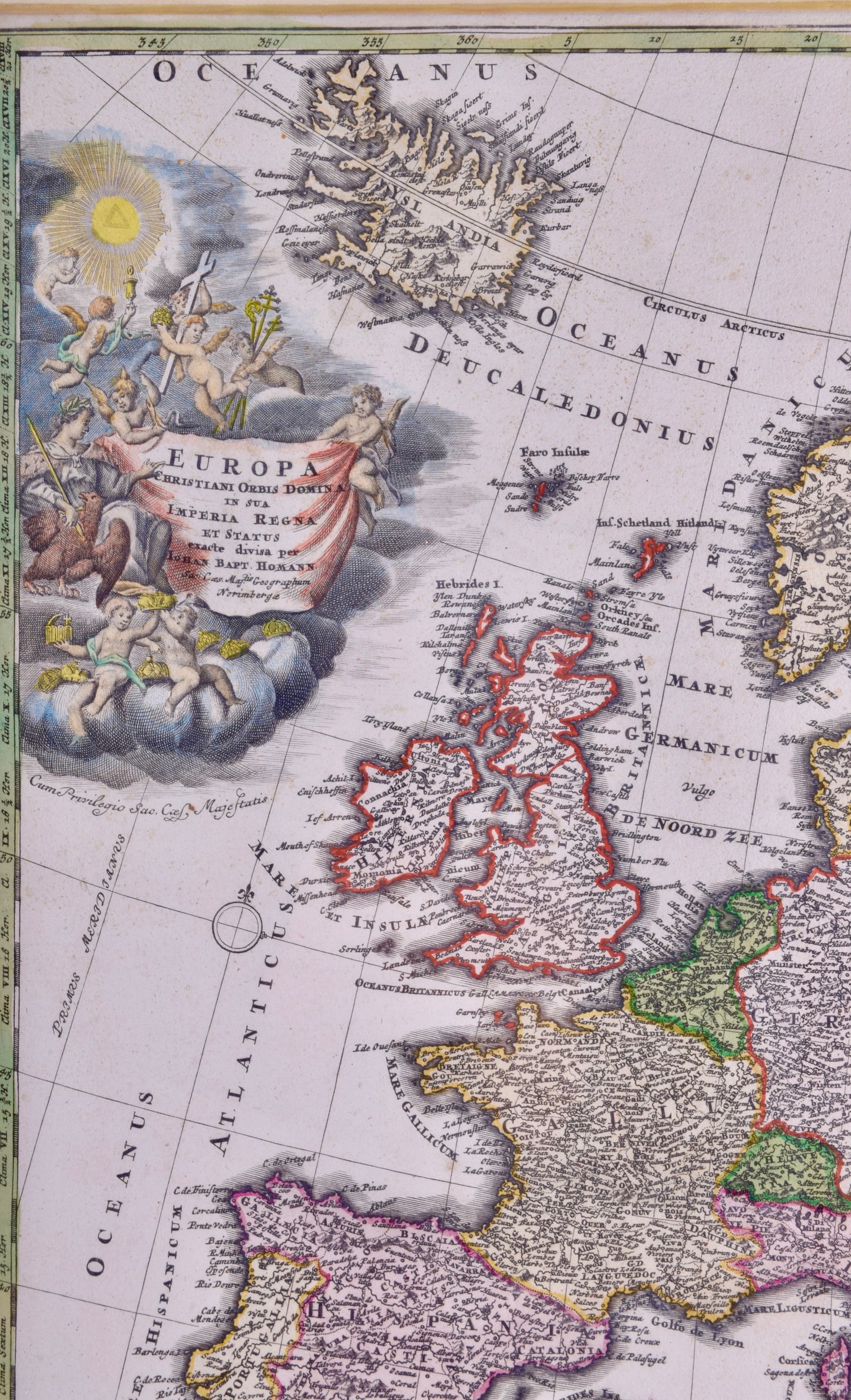 Mapa Europy z Polską od morza do morza 1720 rok oryginał 58x49 (73x66) cm