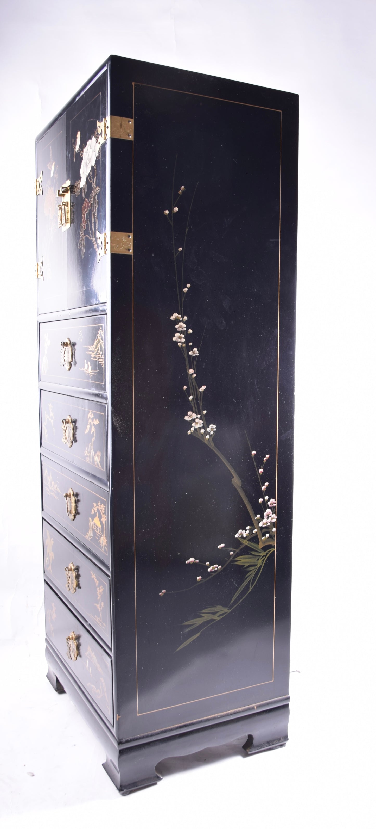 Sztuka Chin malowana komoda 11 szuflad i drzwiczki zgrabna 133x53x38 cm