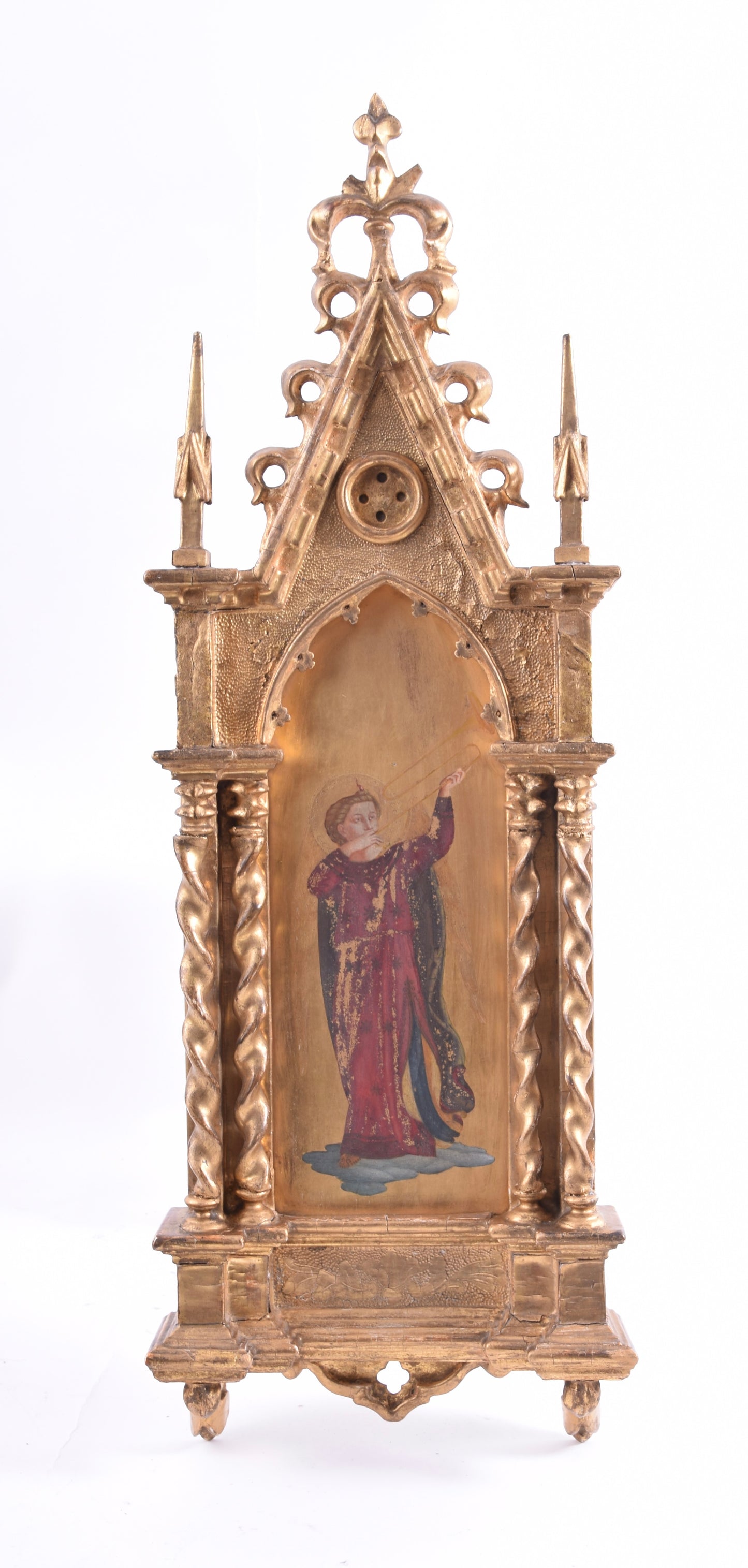 Anioł grający w złotej neogotyckiej ramce – oryginał z ok. 1900 r. 58x20 cm