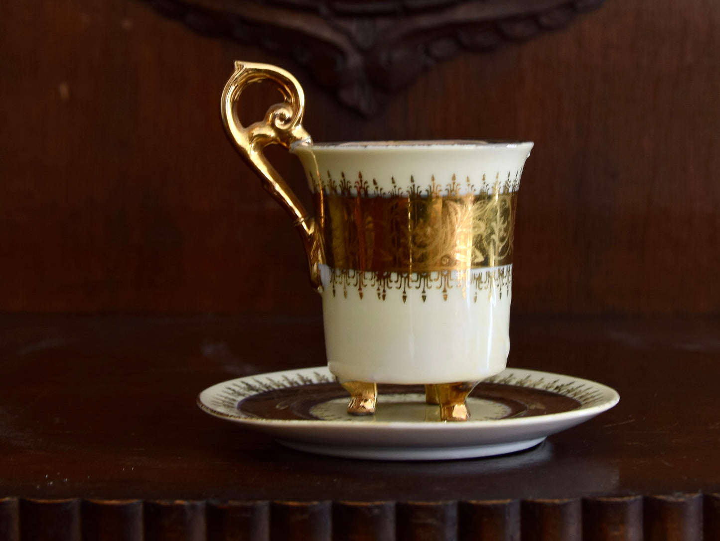 6 filiżanek espresso dekoracyjnych z ozdobnym uchwytem złocone