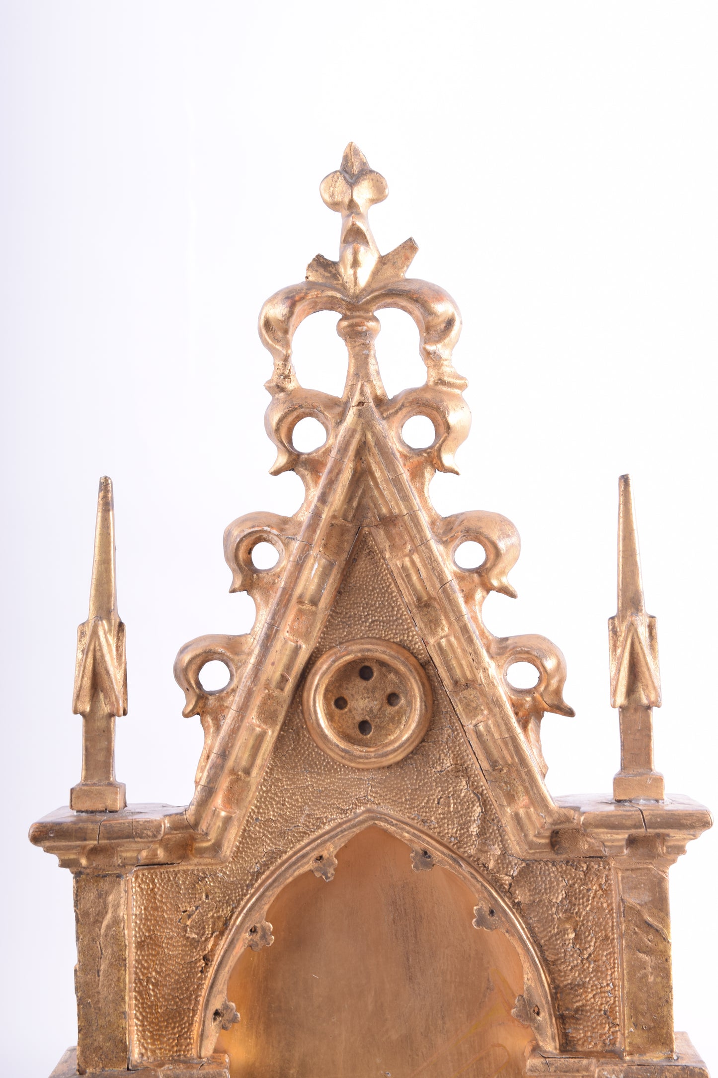 Anioł grający w złotej neogotyckiej ramce – oryginał z ok. 1900 r. 58x20 cm
