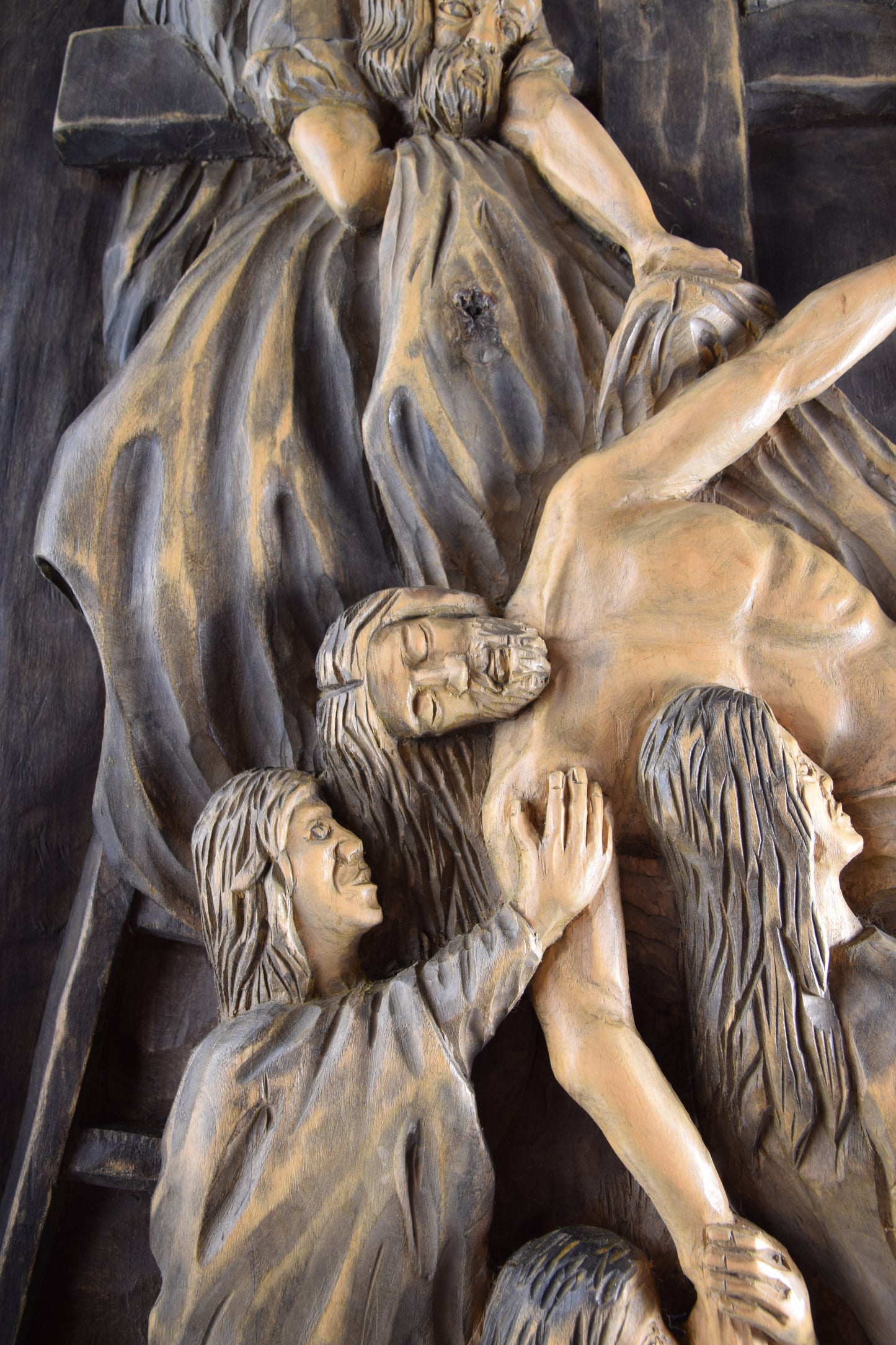 Zdjęcie z krzyża duża płaskorzeźba drewno XX wiek 95x68 cm