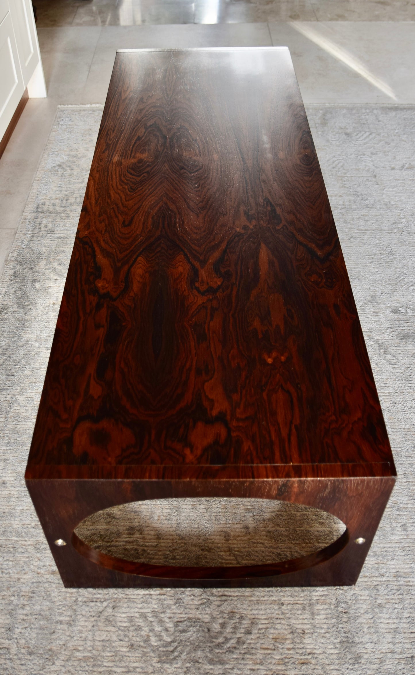 Ława modernistyczna palisander z el. chromowanymi, lata 60./70. dł 147 cm