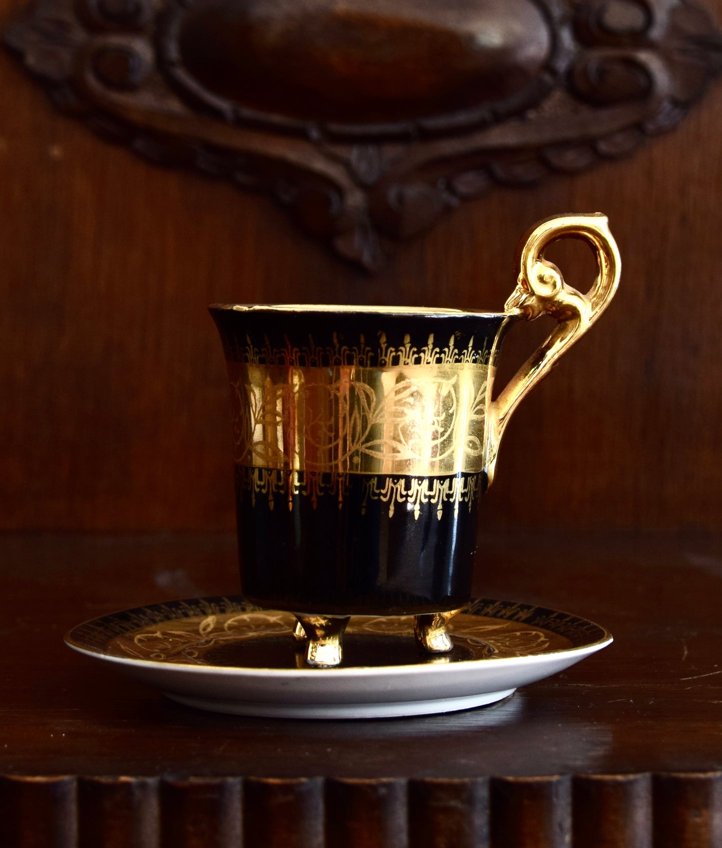 6 filiżanek espresso dekoracyjnych z ozdobnym uchwytem złocone