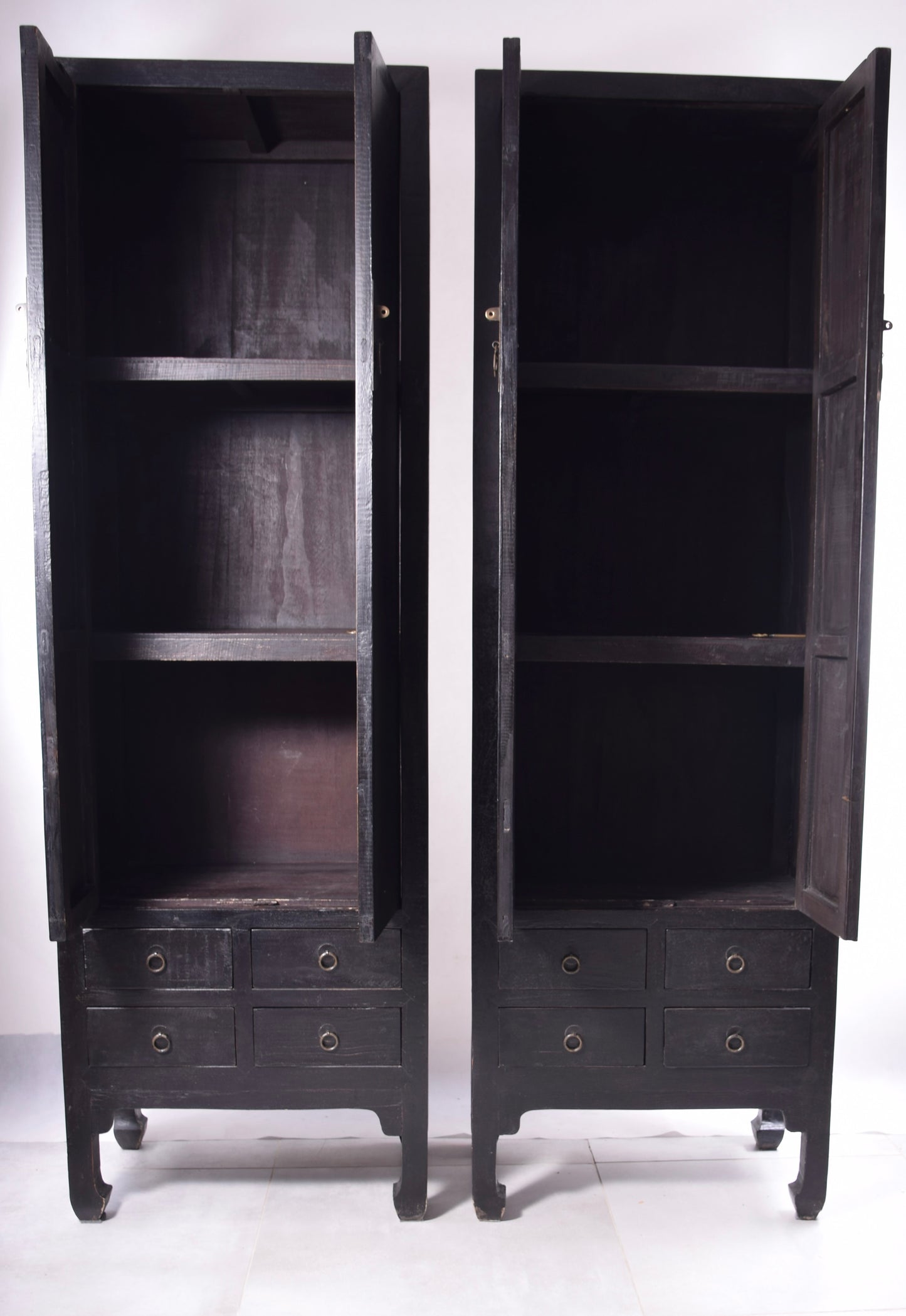 Sztuka Chin para smukłych czarnych szafek opium XX w 185x60x38cm